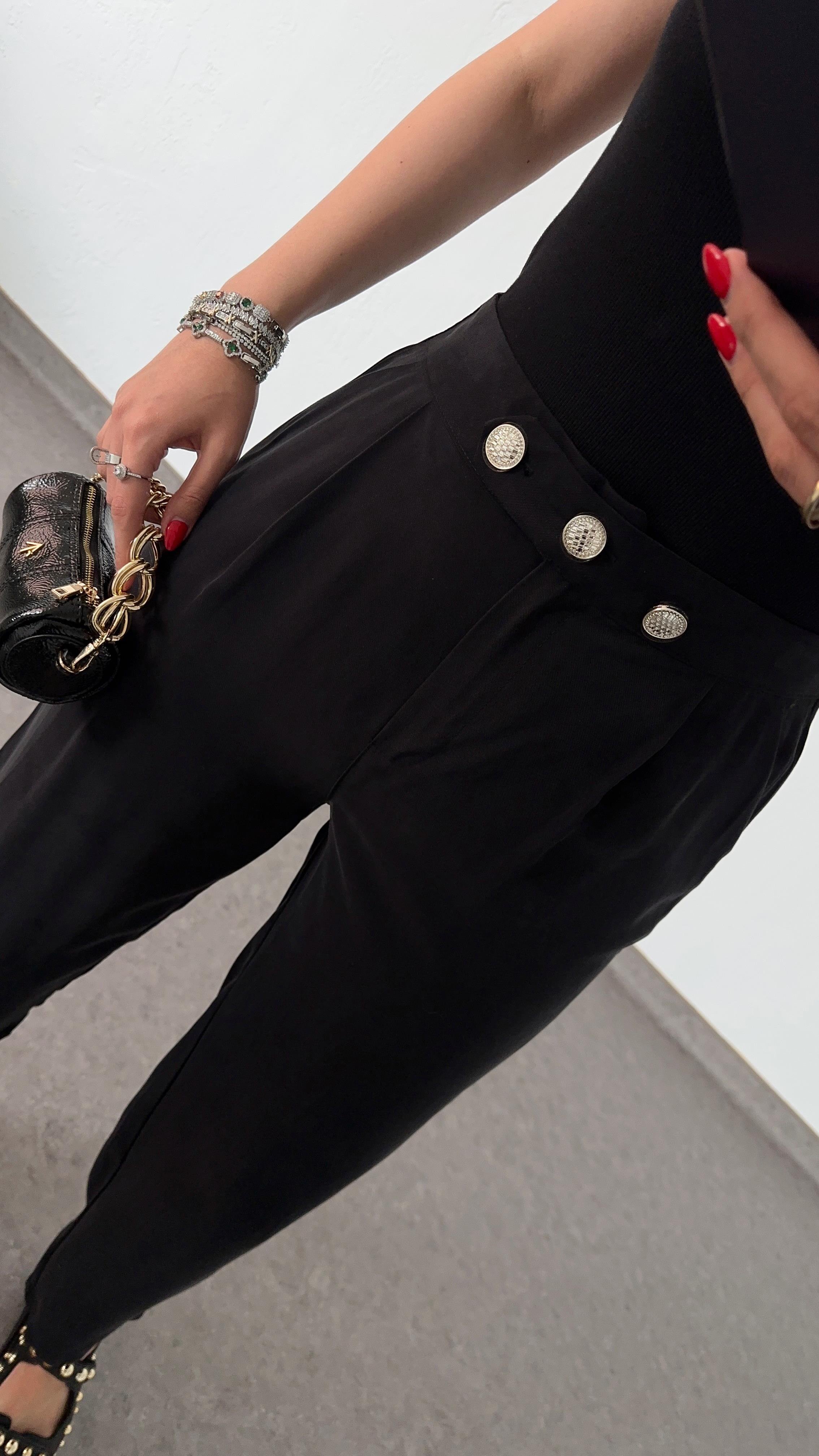 3 Düğmeli Tencel Siyah Pantolon
