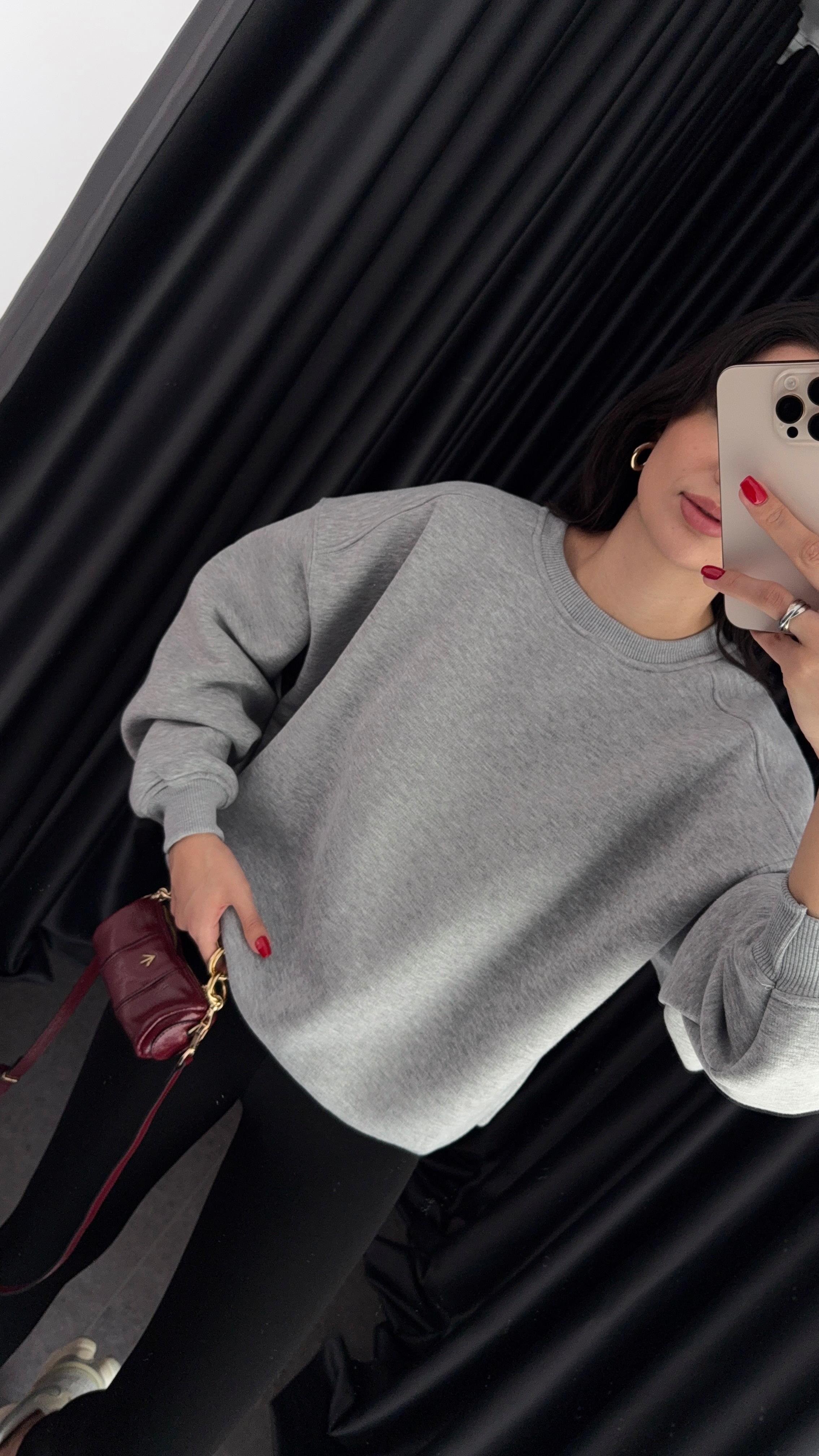 3 İplik Şardonlu Gri Sweat