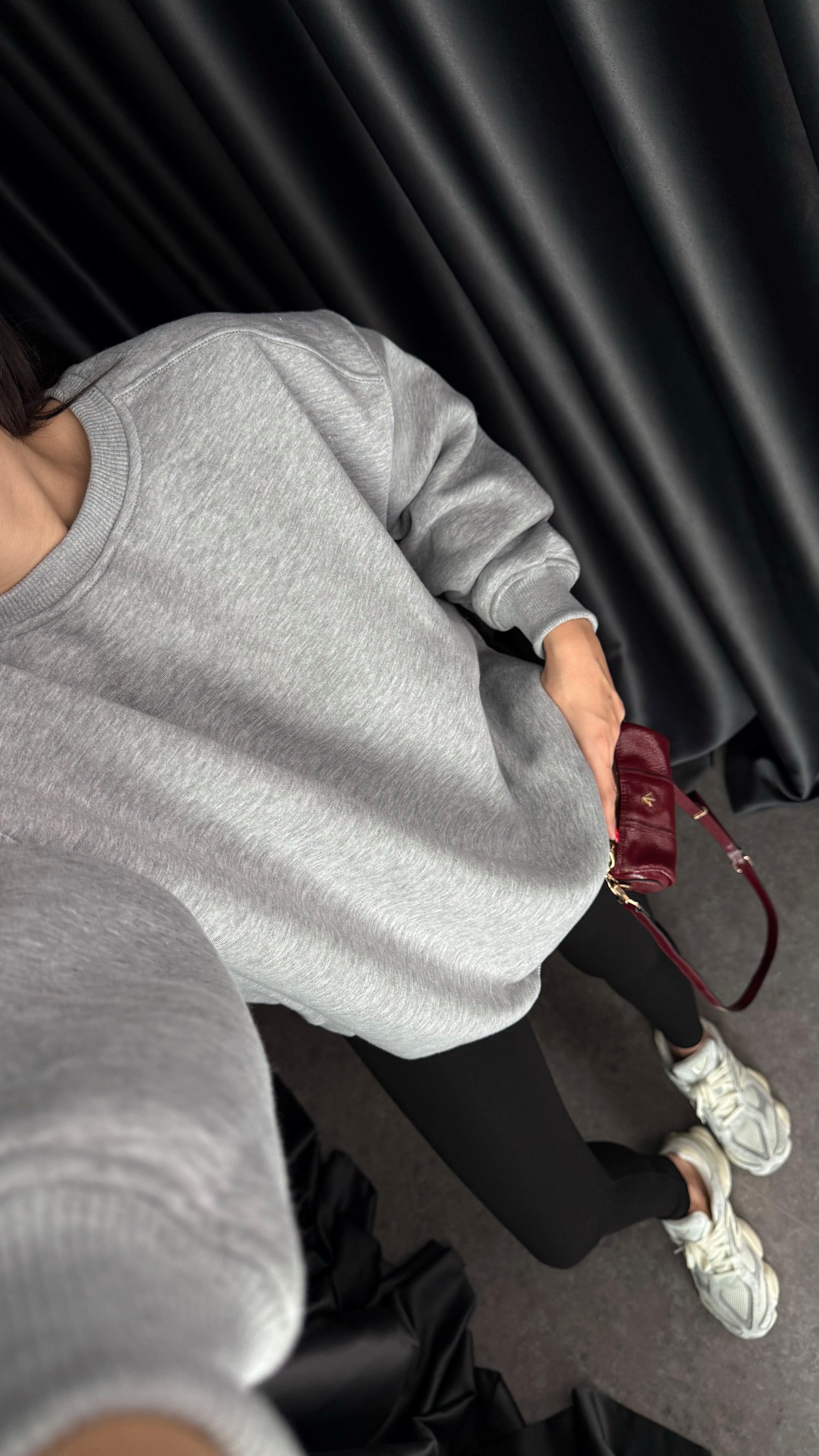 3 İplik Şardonlu Gri Sweat