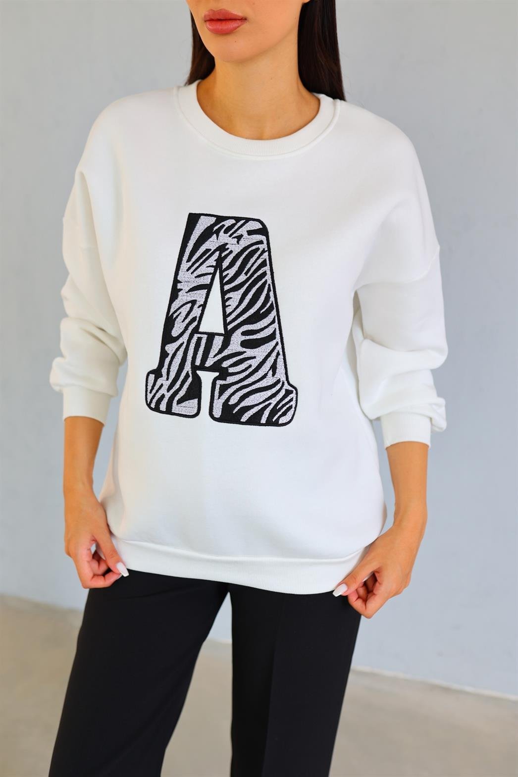 A Nakışlı 3 İplik Oversize Sweat