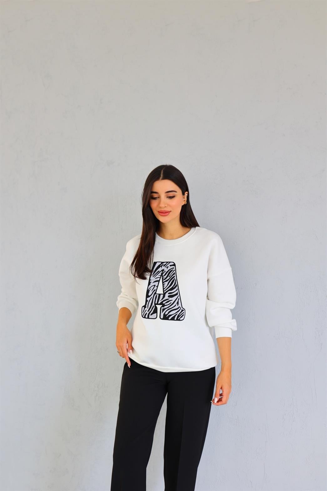 A Nakışlı 3 İplik Oversize Sweat
