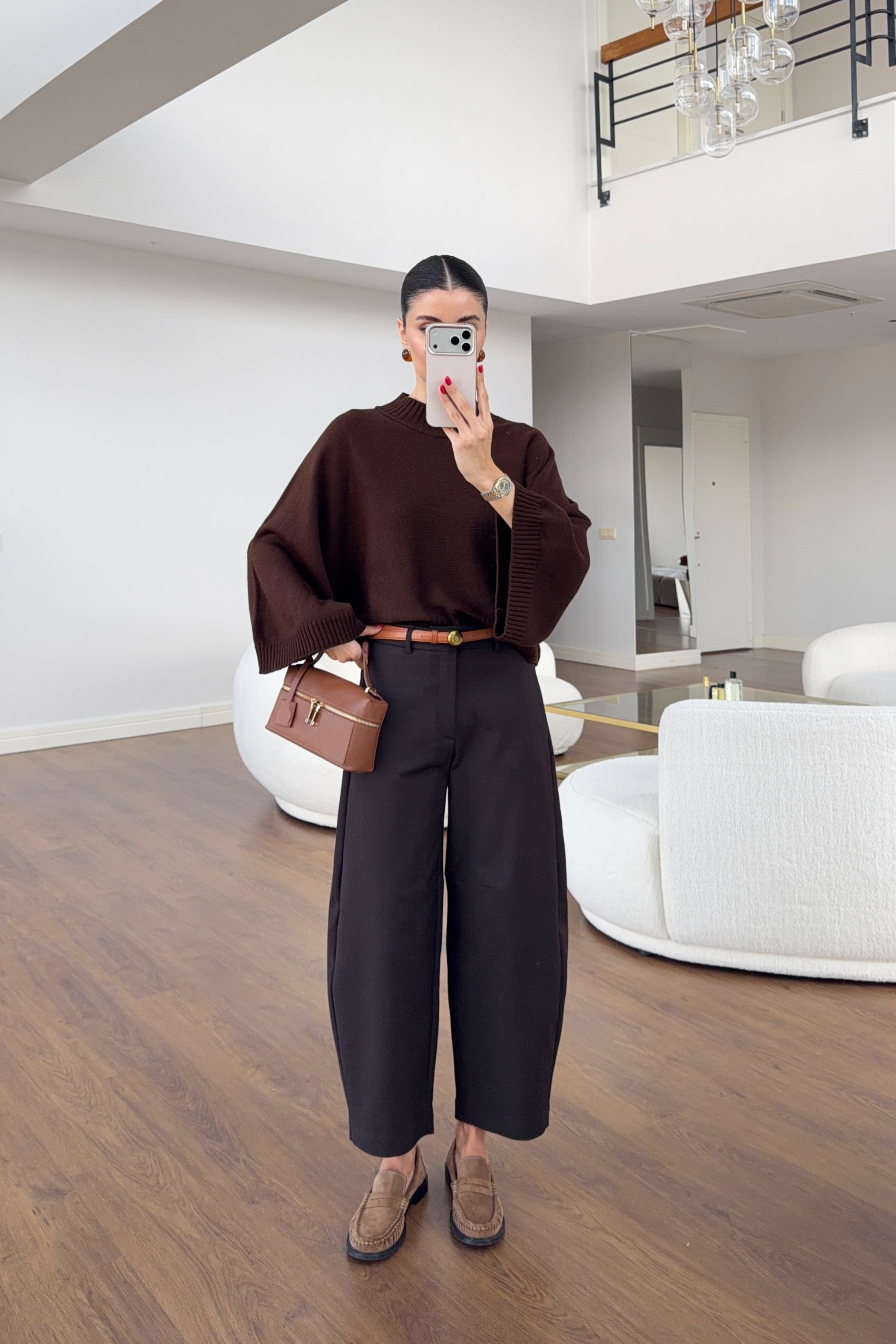 Acı Kahve Barrel Fit Kumaş Pantolon