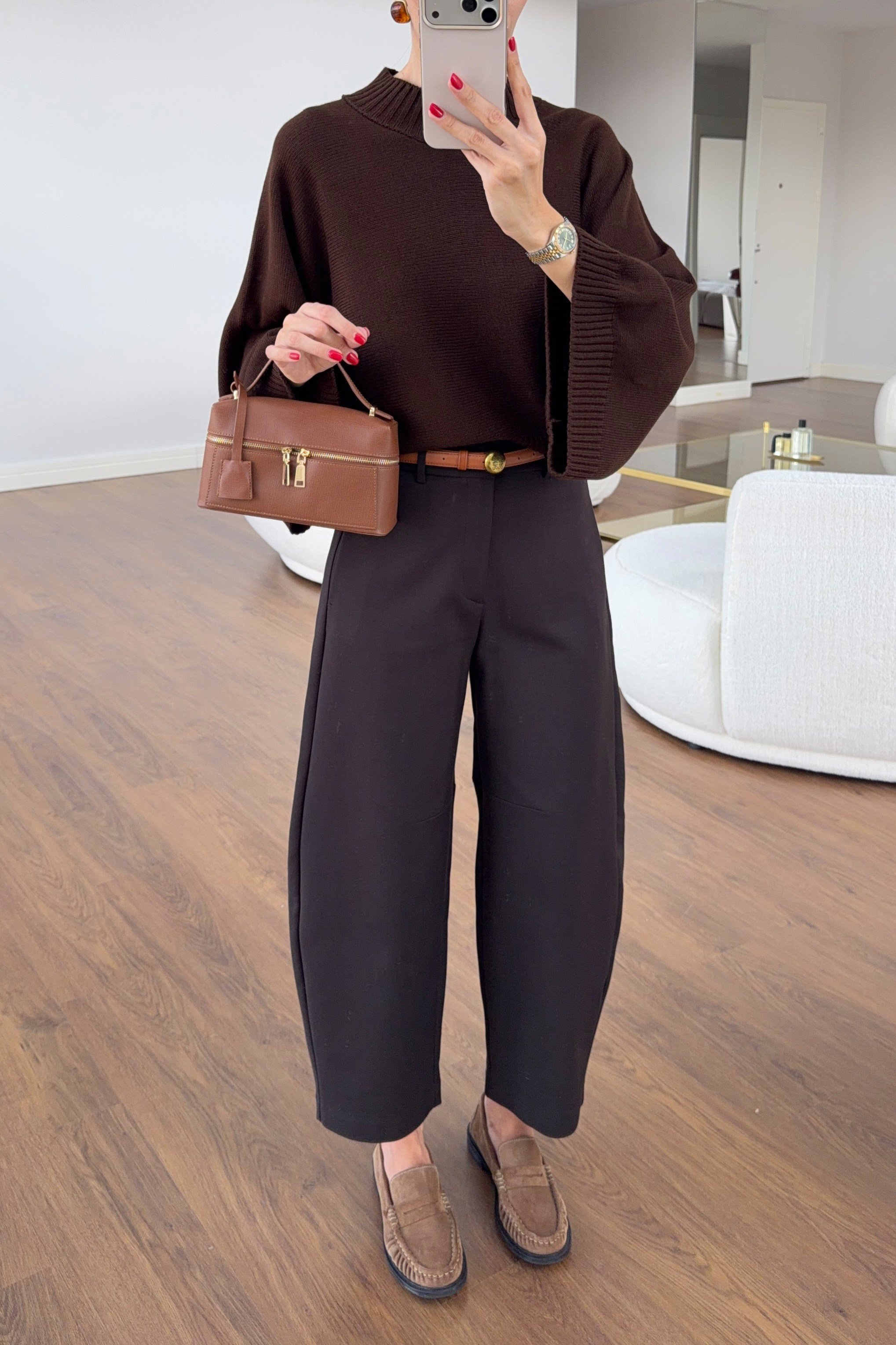 Acı Kahve Barrel Fit Kumaş Pantolon