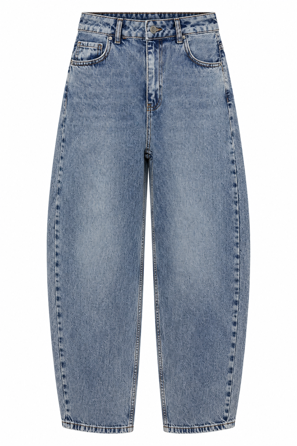 Açık Mavi Yıkamalı Barrel Jean