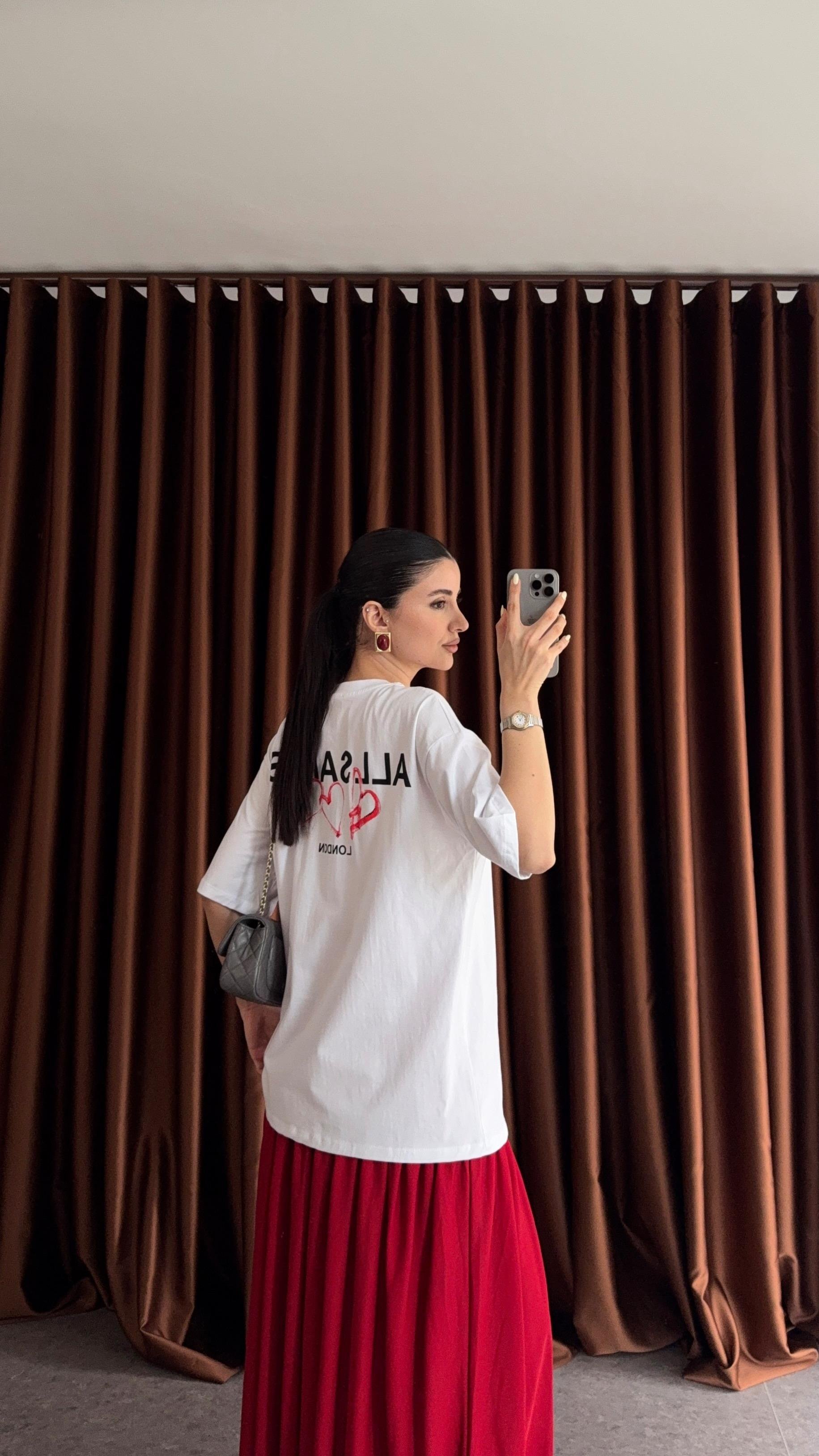 All Baskılı Beyaz Tshirt