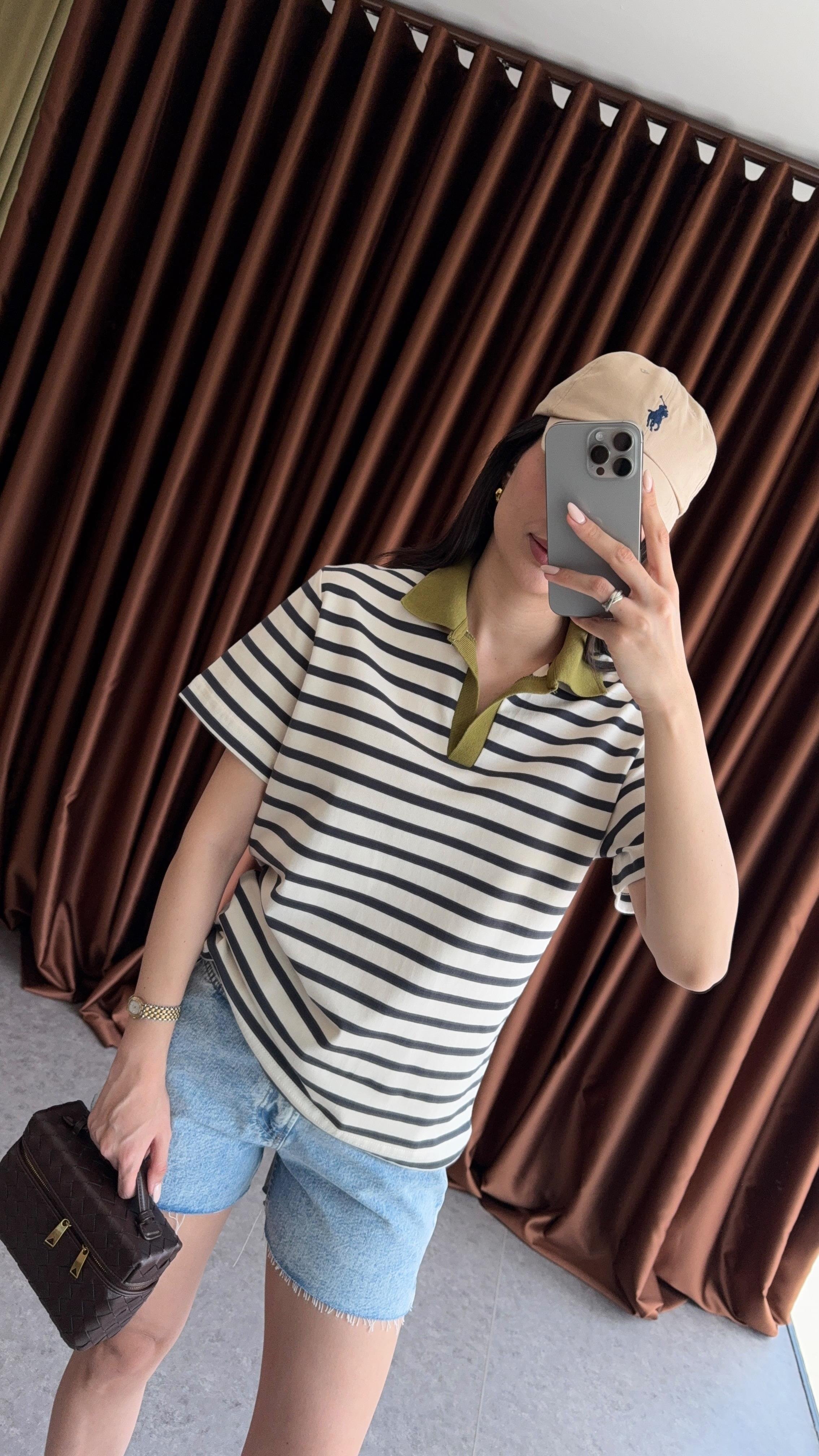 Antrasit Çizgili Polo Yaka Premium Tshirt