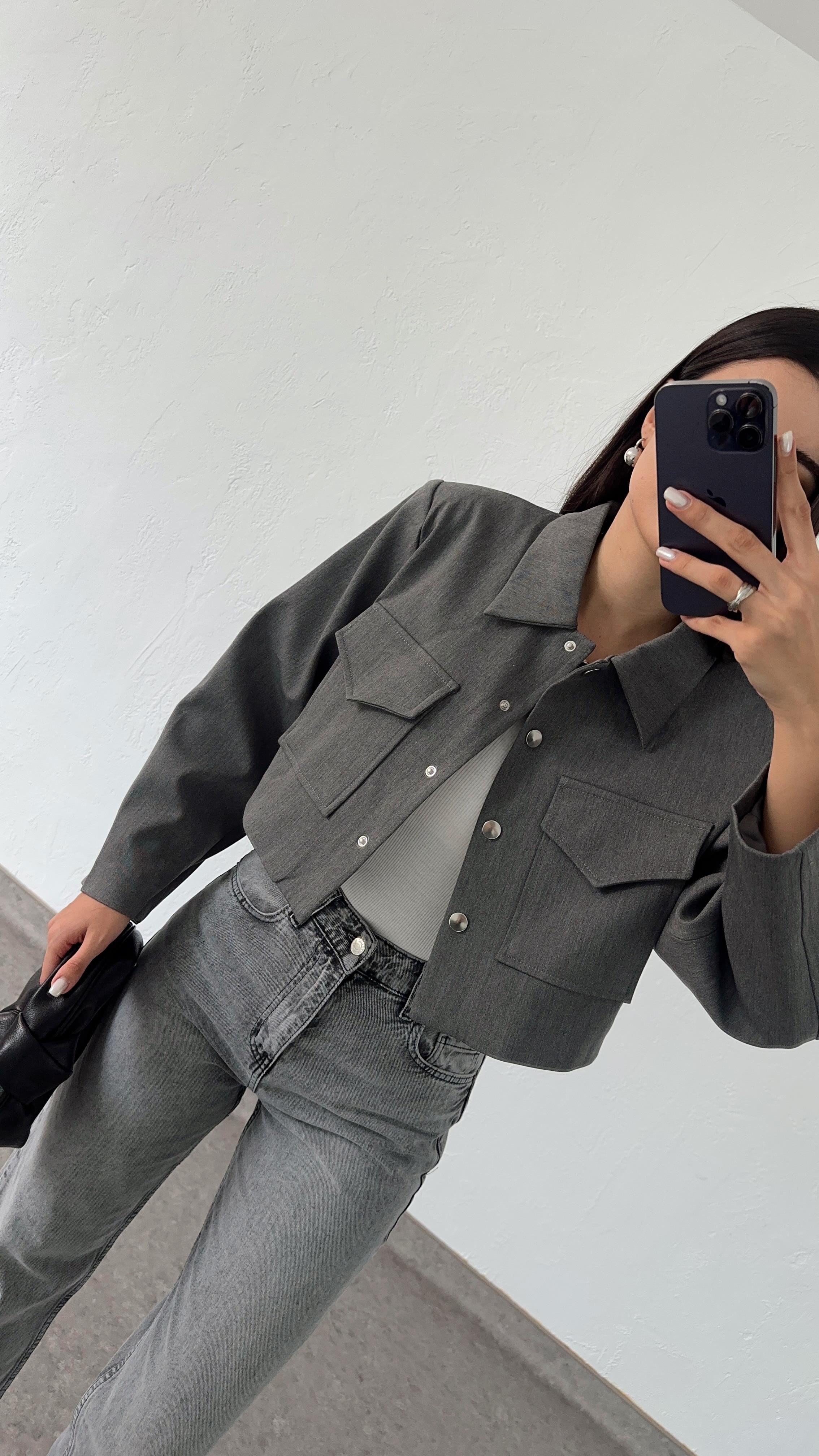 Antrasit Crop Ceket