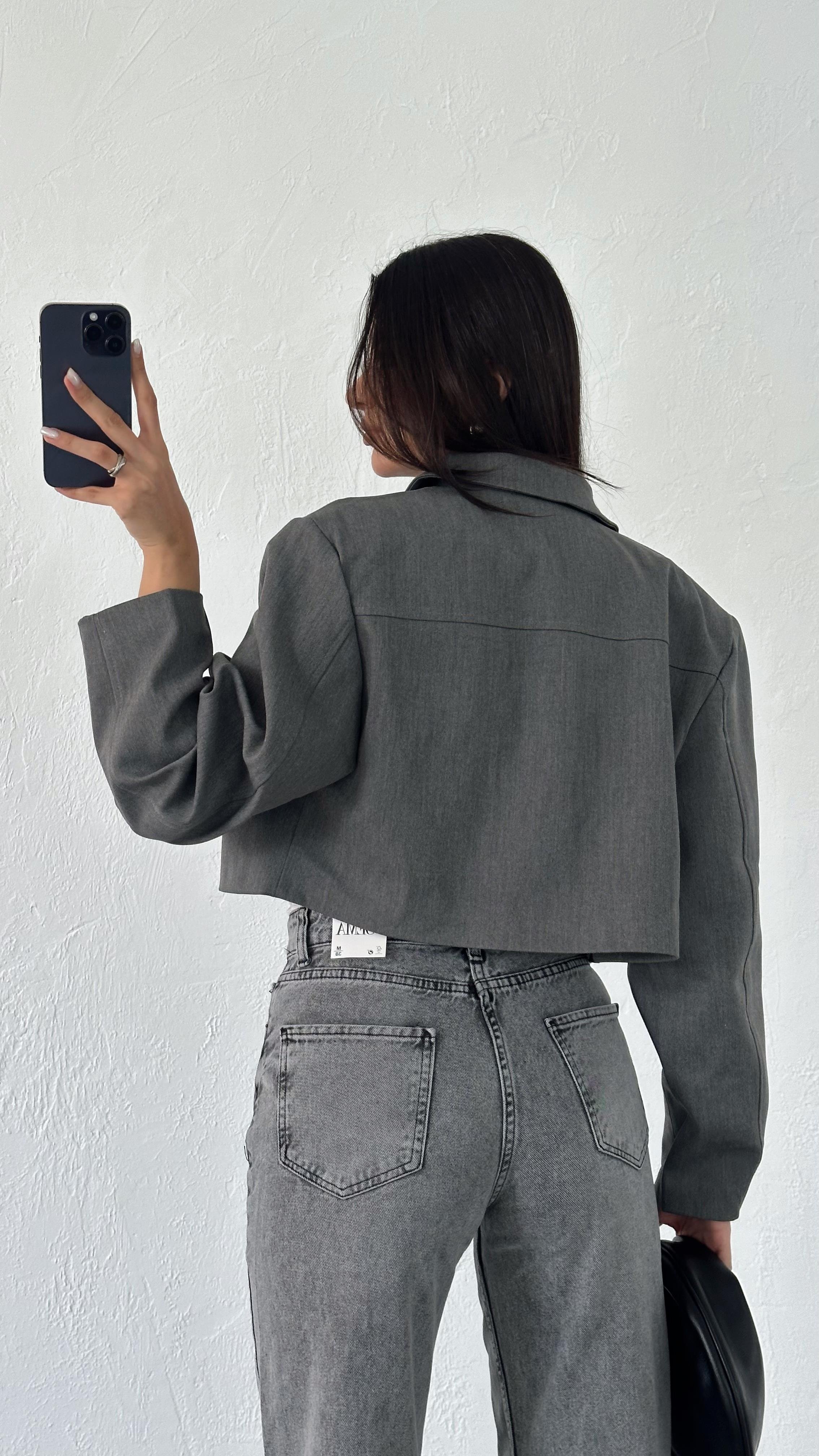 Antrasit Crop Ceket