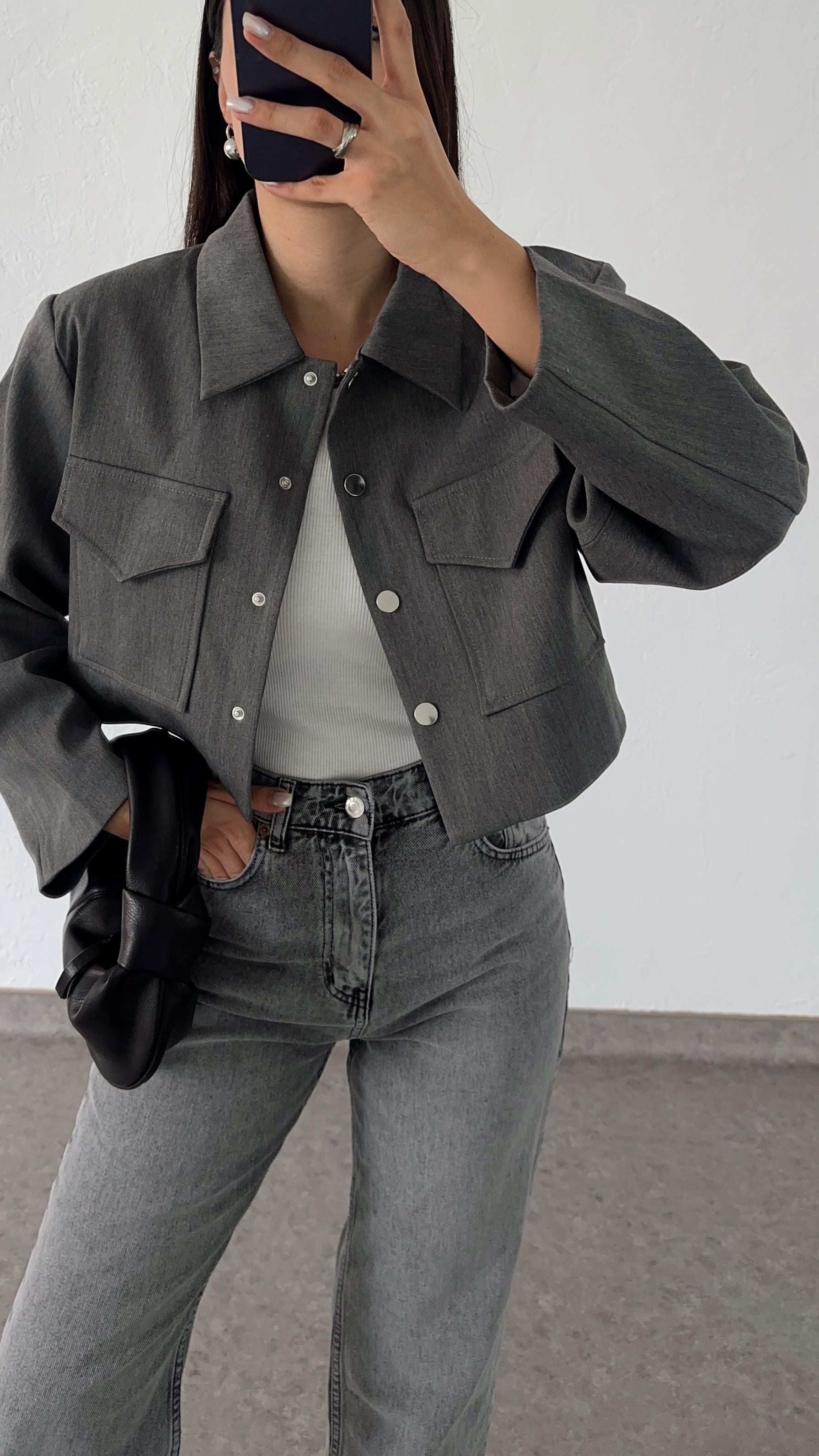 Antrasit Crop Ceket
