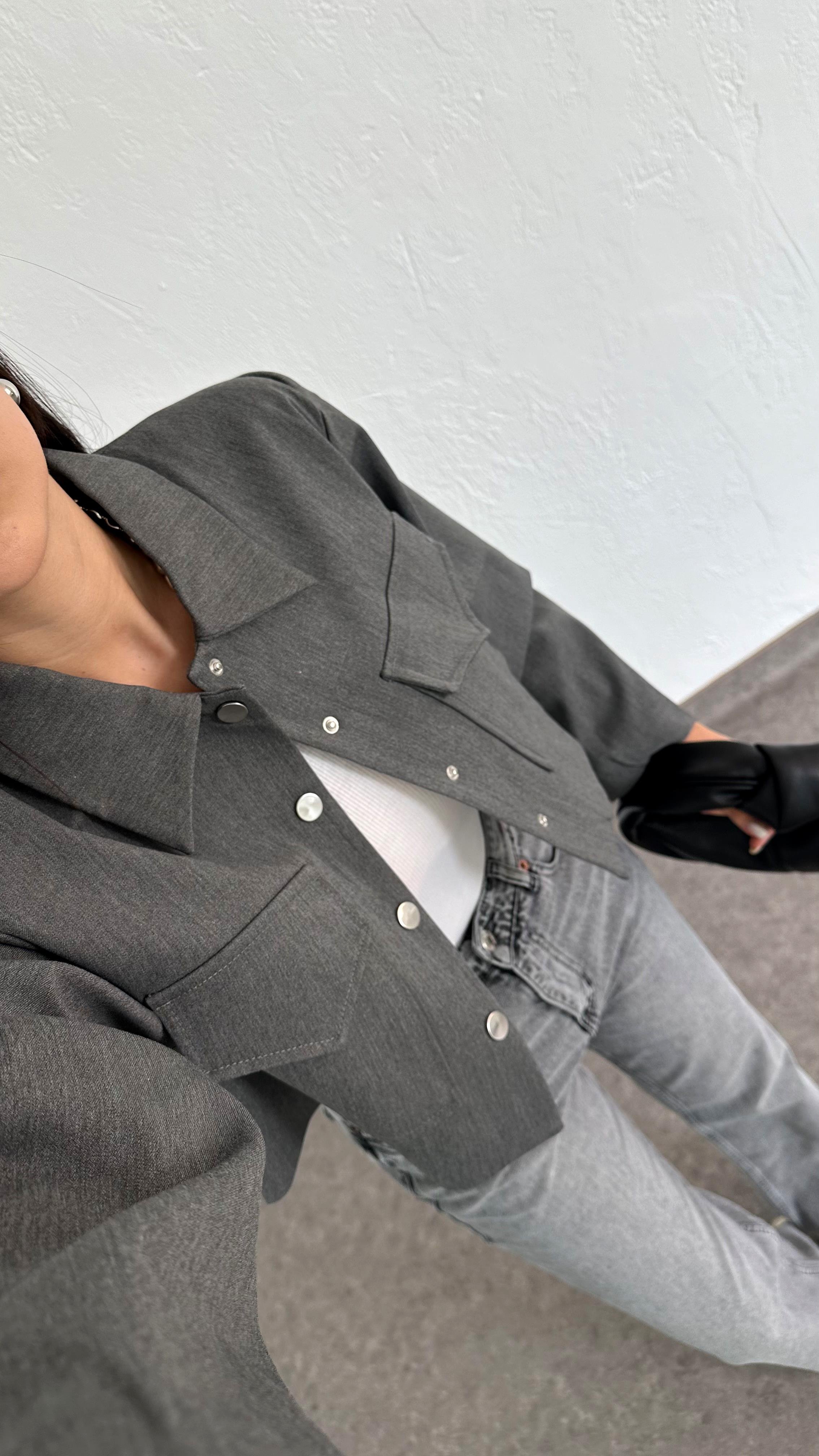 Antrasit Crop Ceket