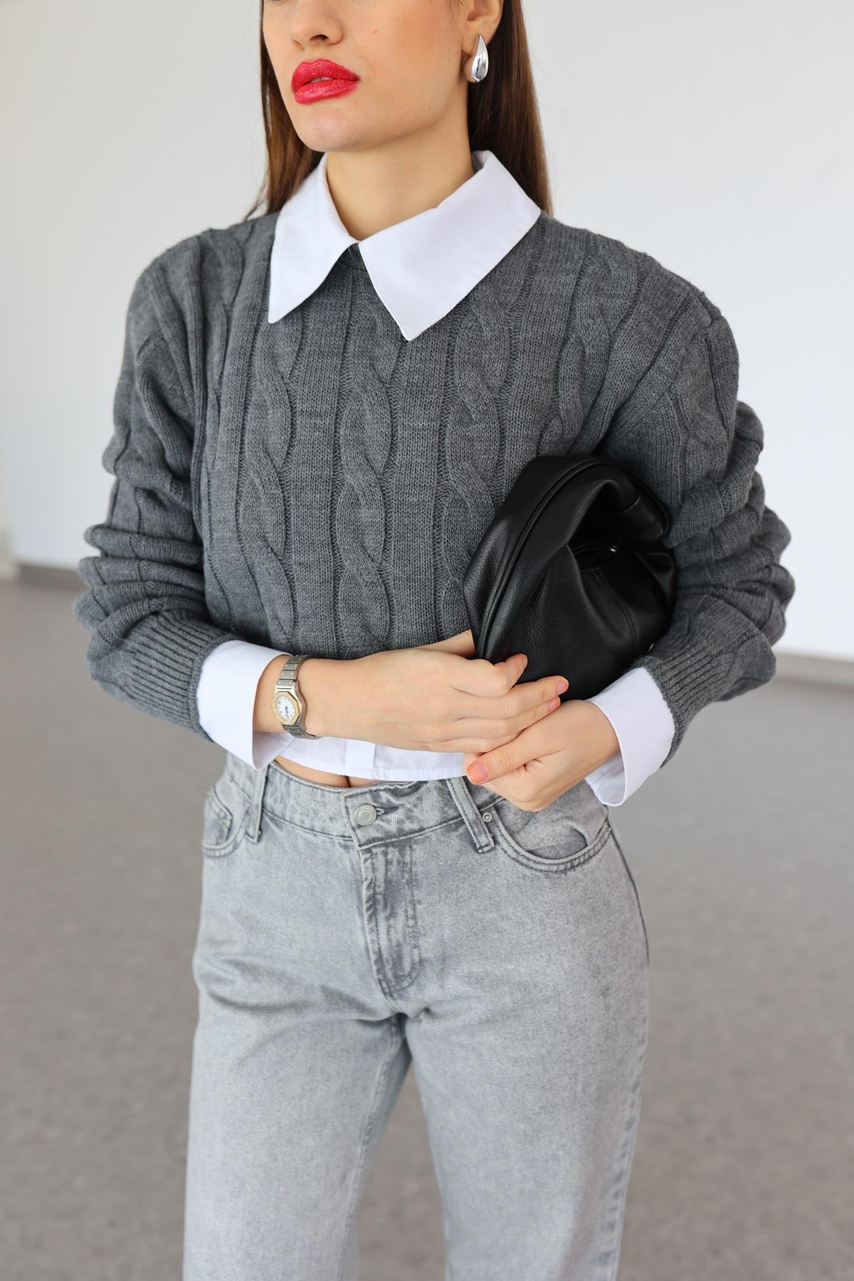 Antrasit Gömlek Triko