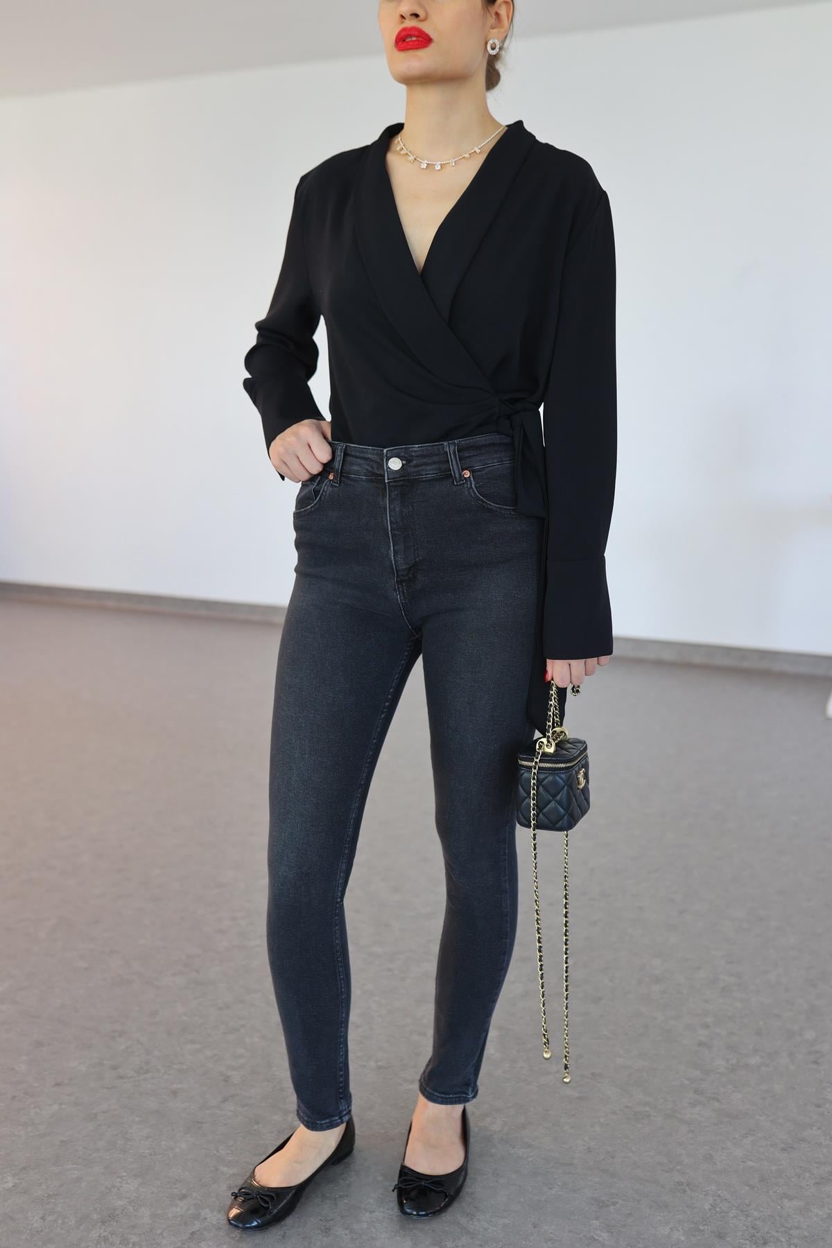 Antrasit Likralı Skinny Jean