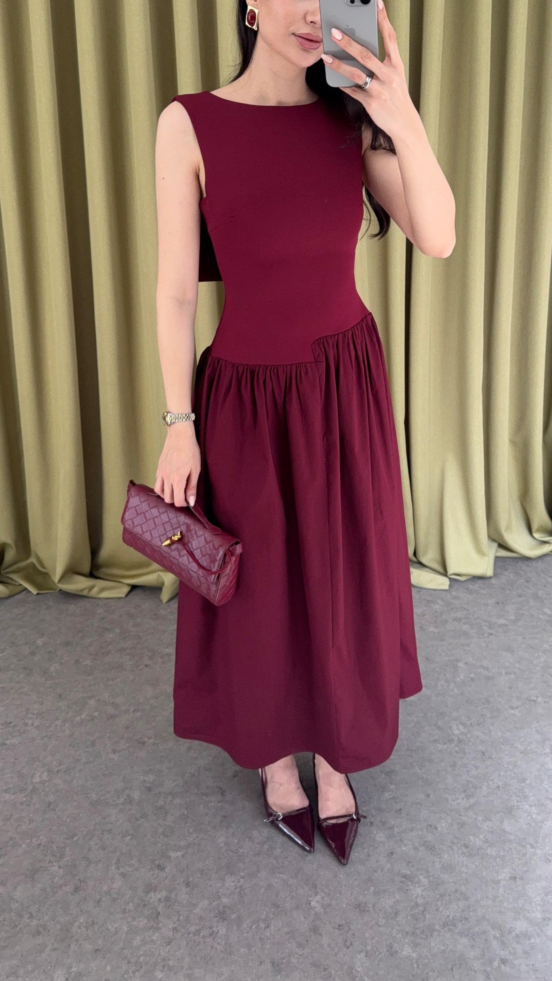 Asimetrik Bordo Elbise