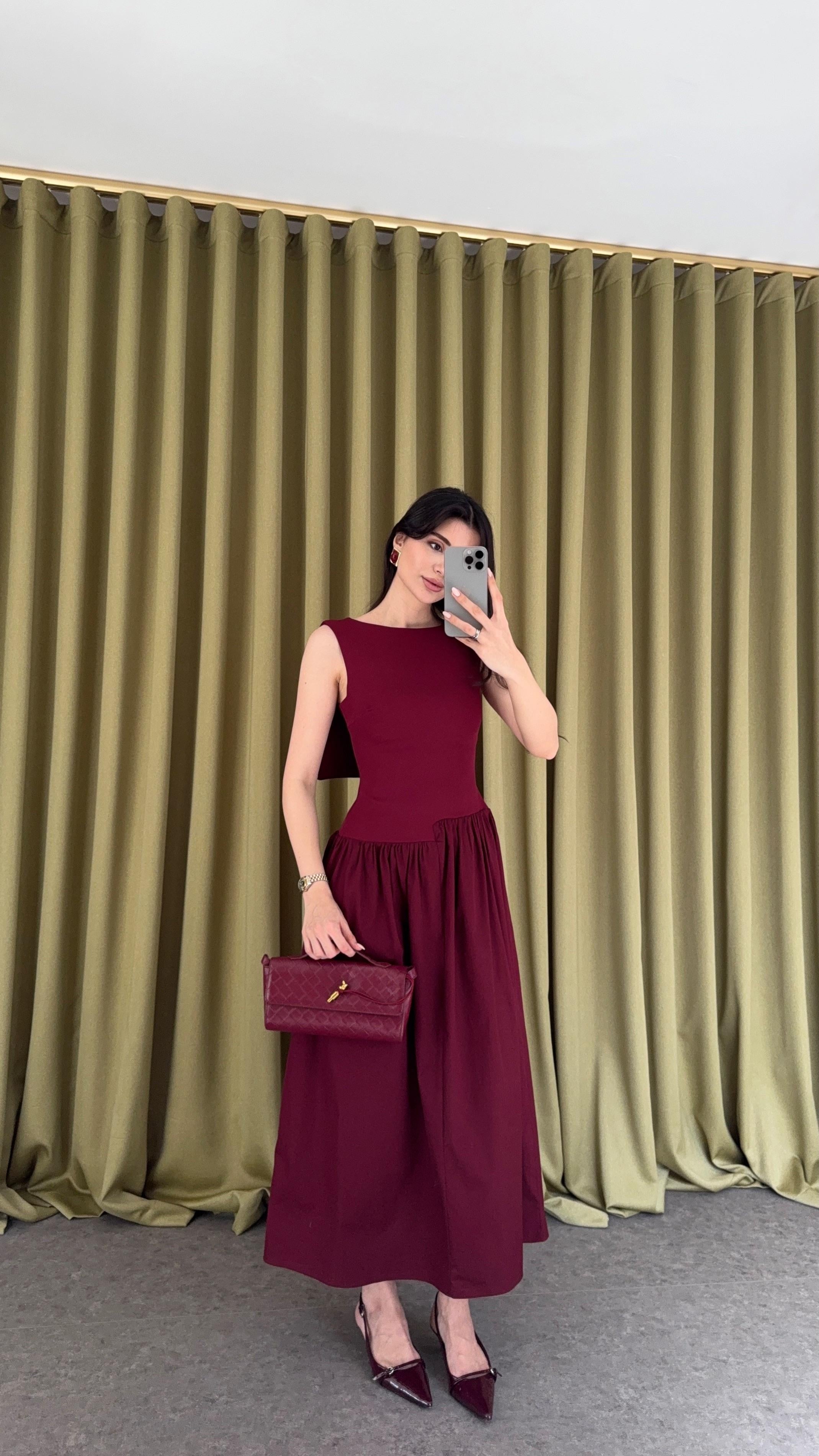 Asimetrik Bordo Elbise