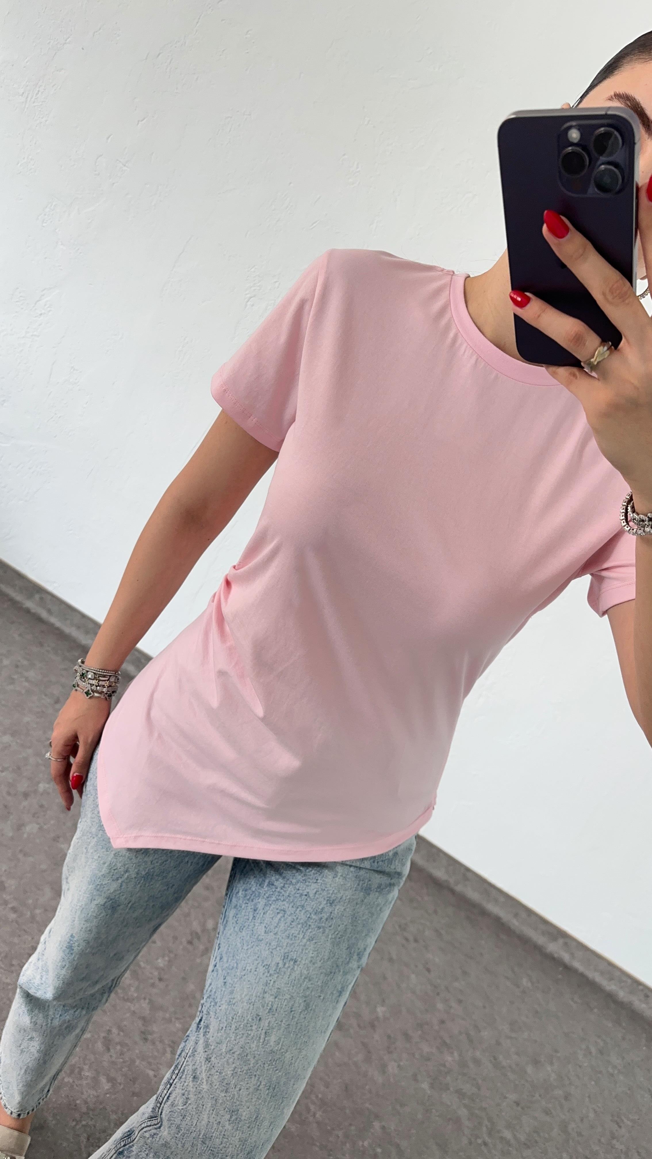 Asimetrik Pembe Tshirt