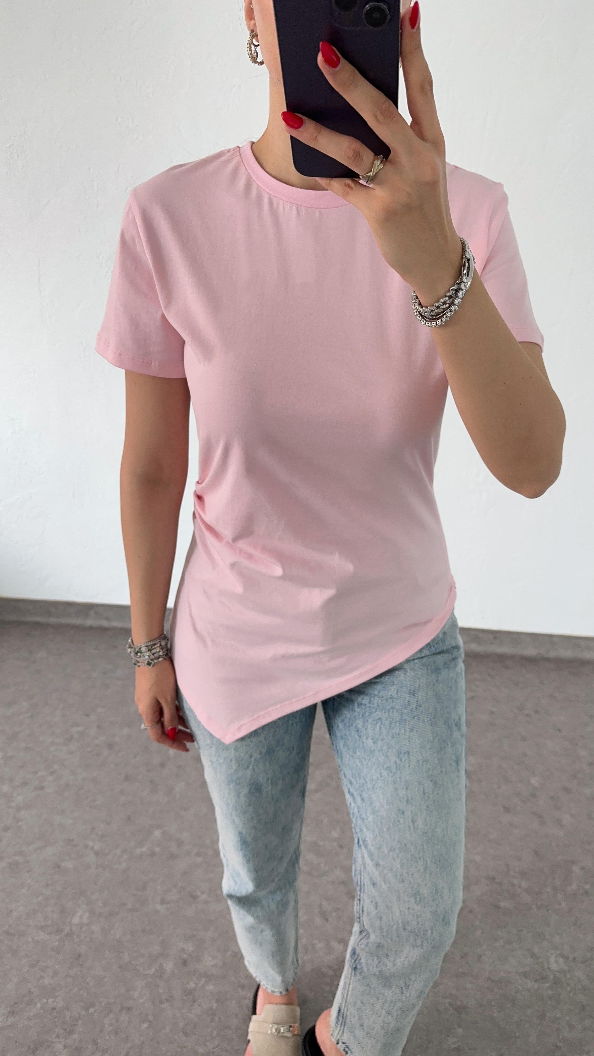 Asimetrik Pembe Tshirt