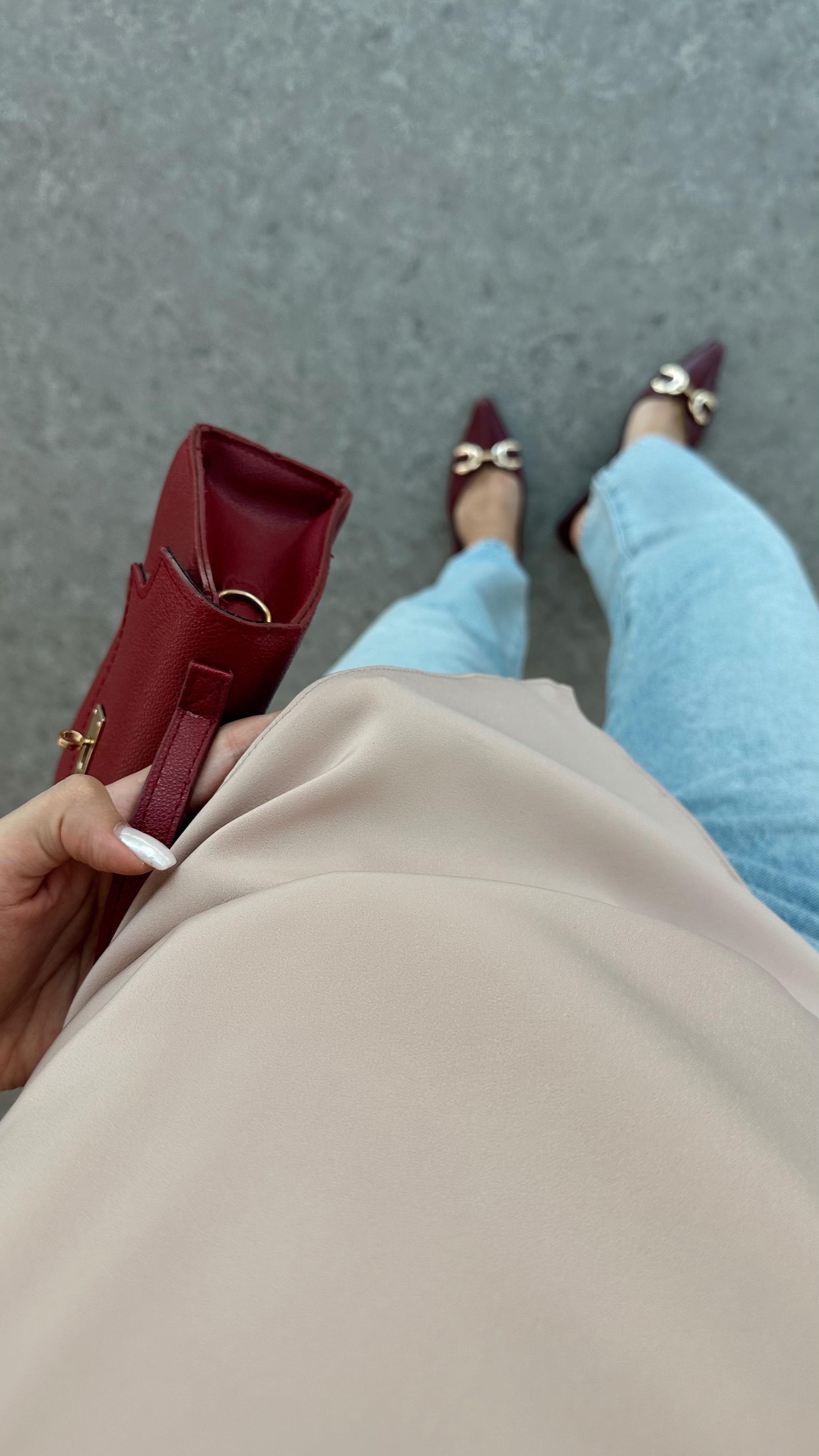 Asimetrik Premium Pudra Saten Bluz