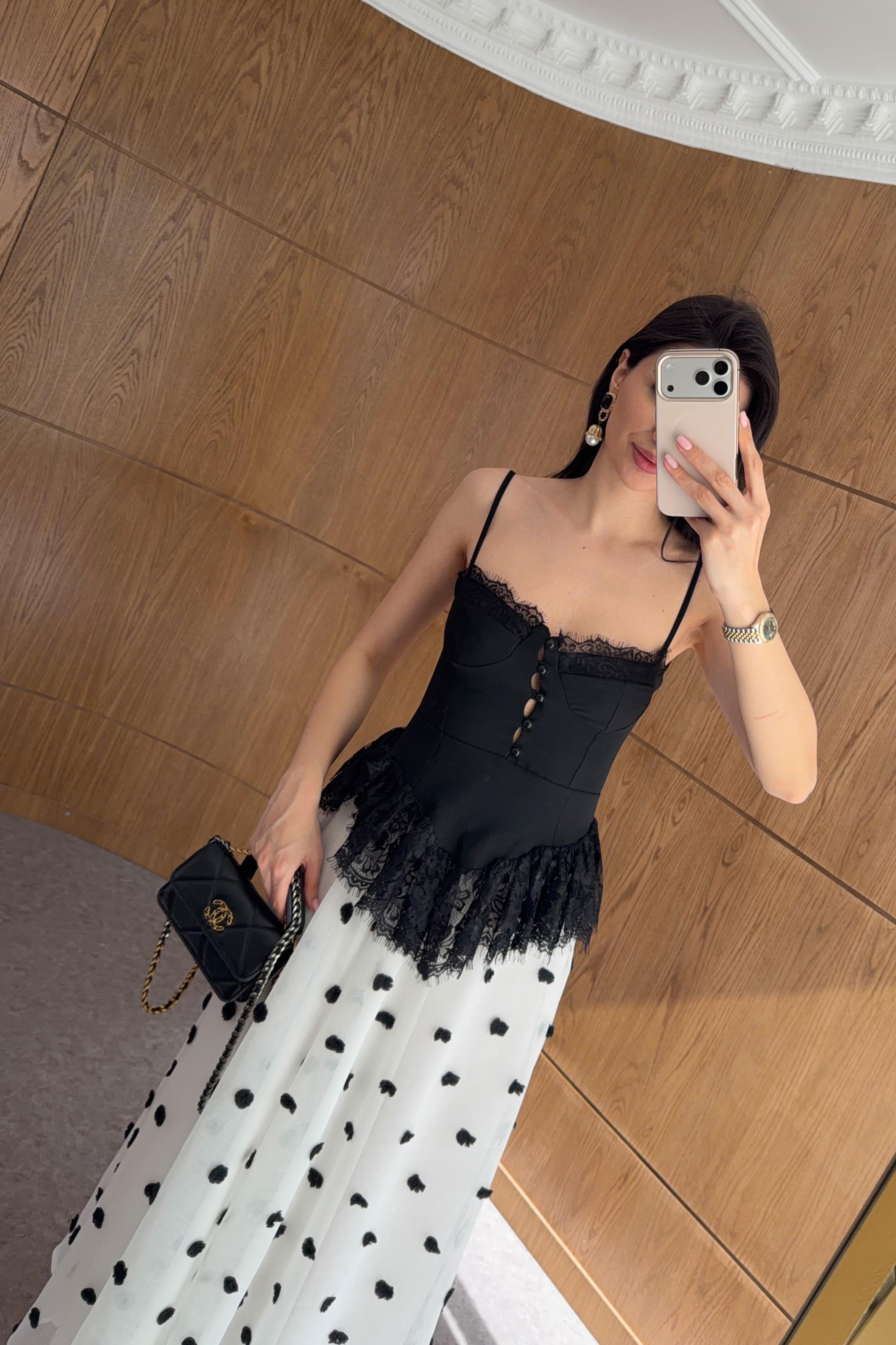 Askılı Dantelli Siyah Korse