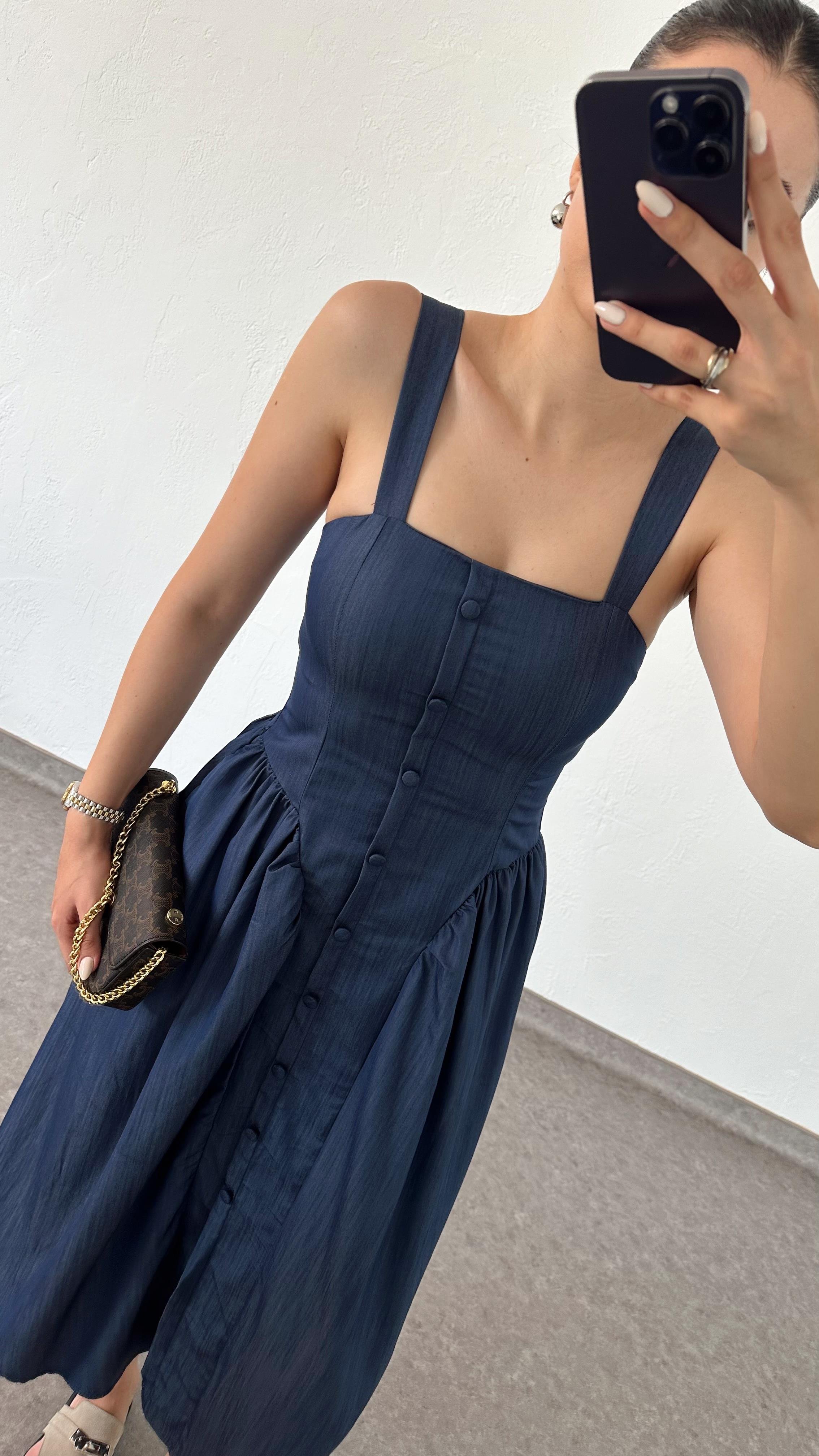 Askılı Denim Elbise