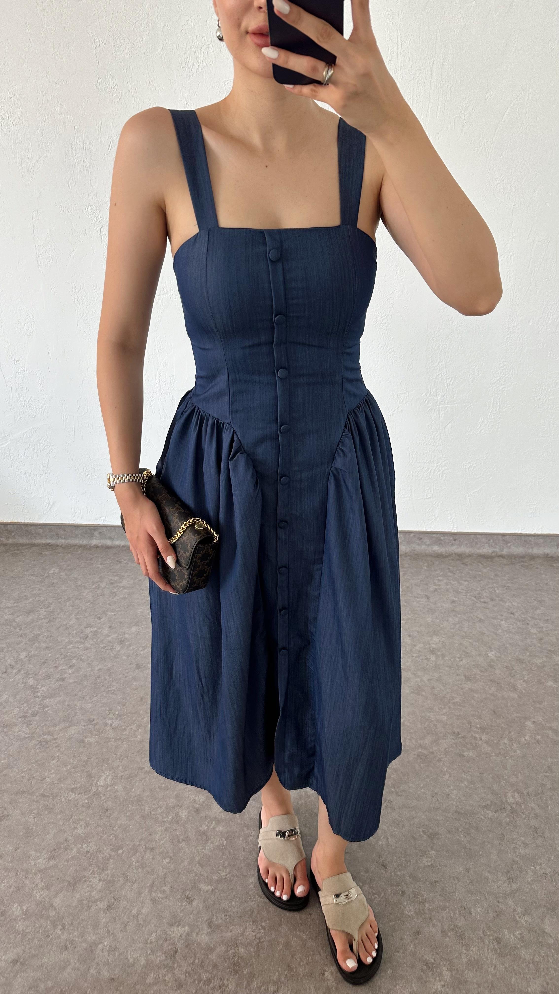 Askılı Denim Elbise