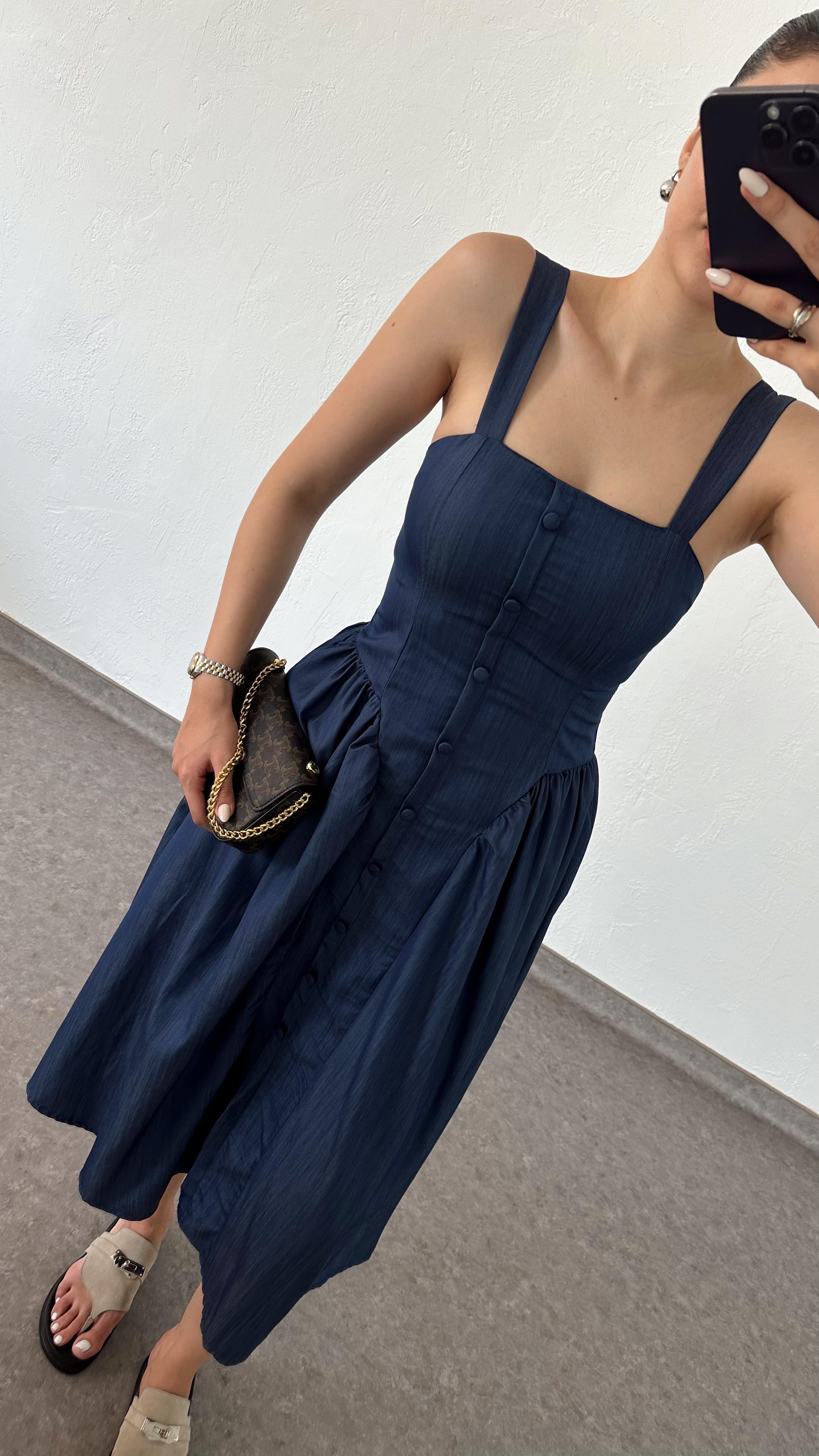 Askılı Denim Elbise