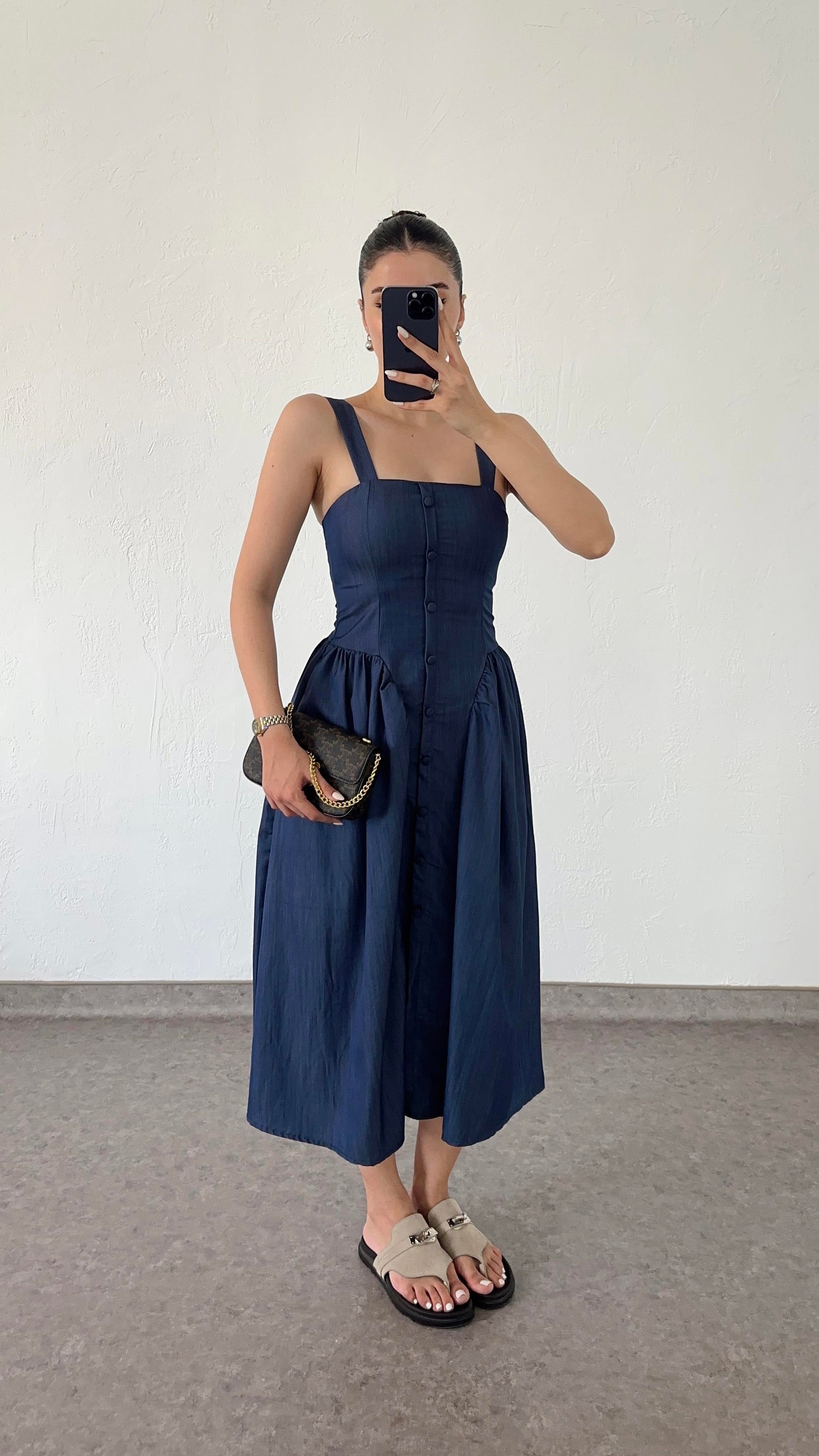 Askılı Denim Elbise