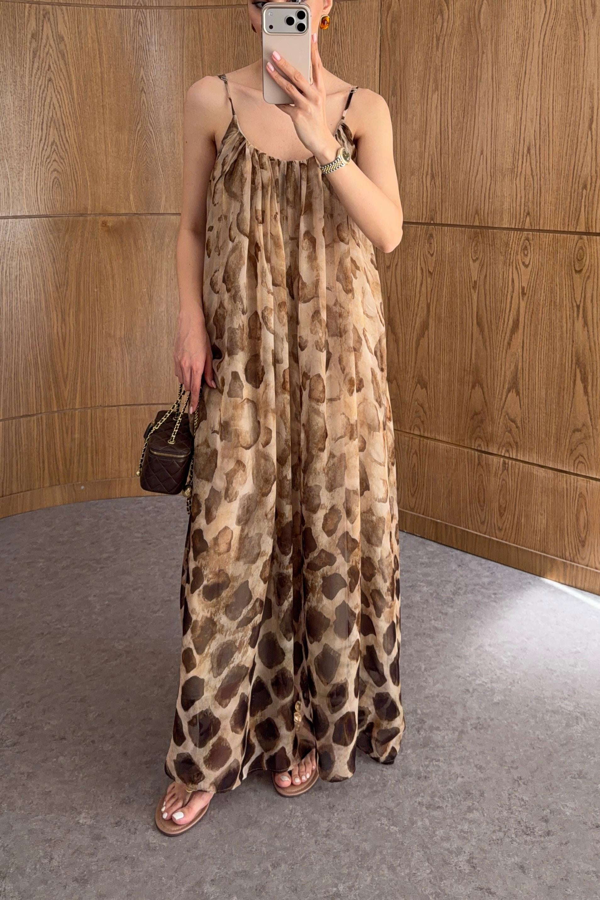 Askılı Leopar Elbise