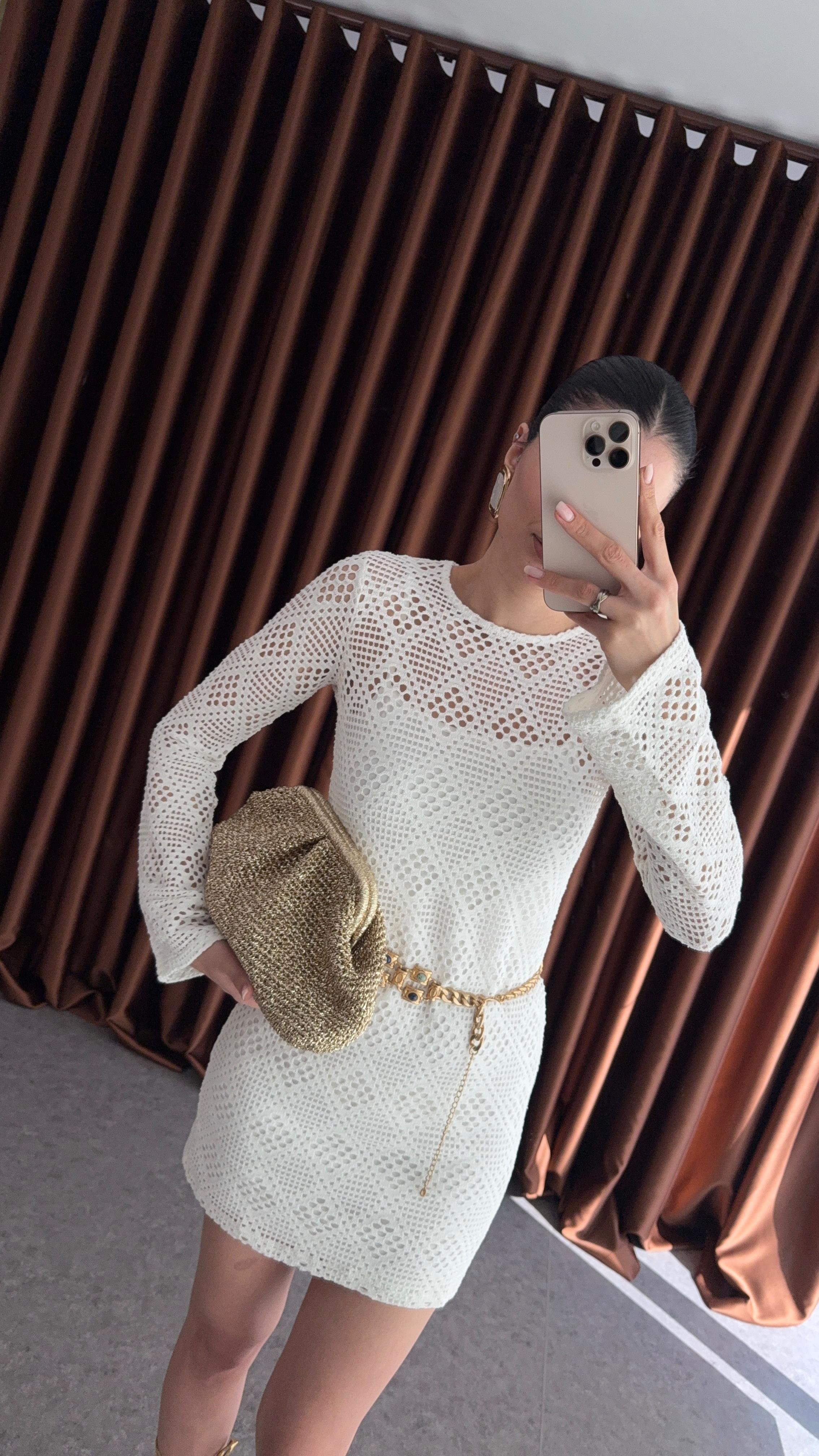 Astarlı Beyaz Mini Elbise
