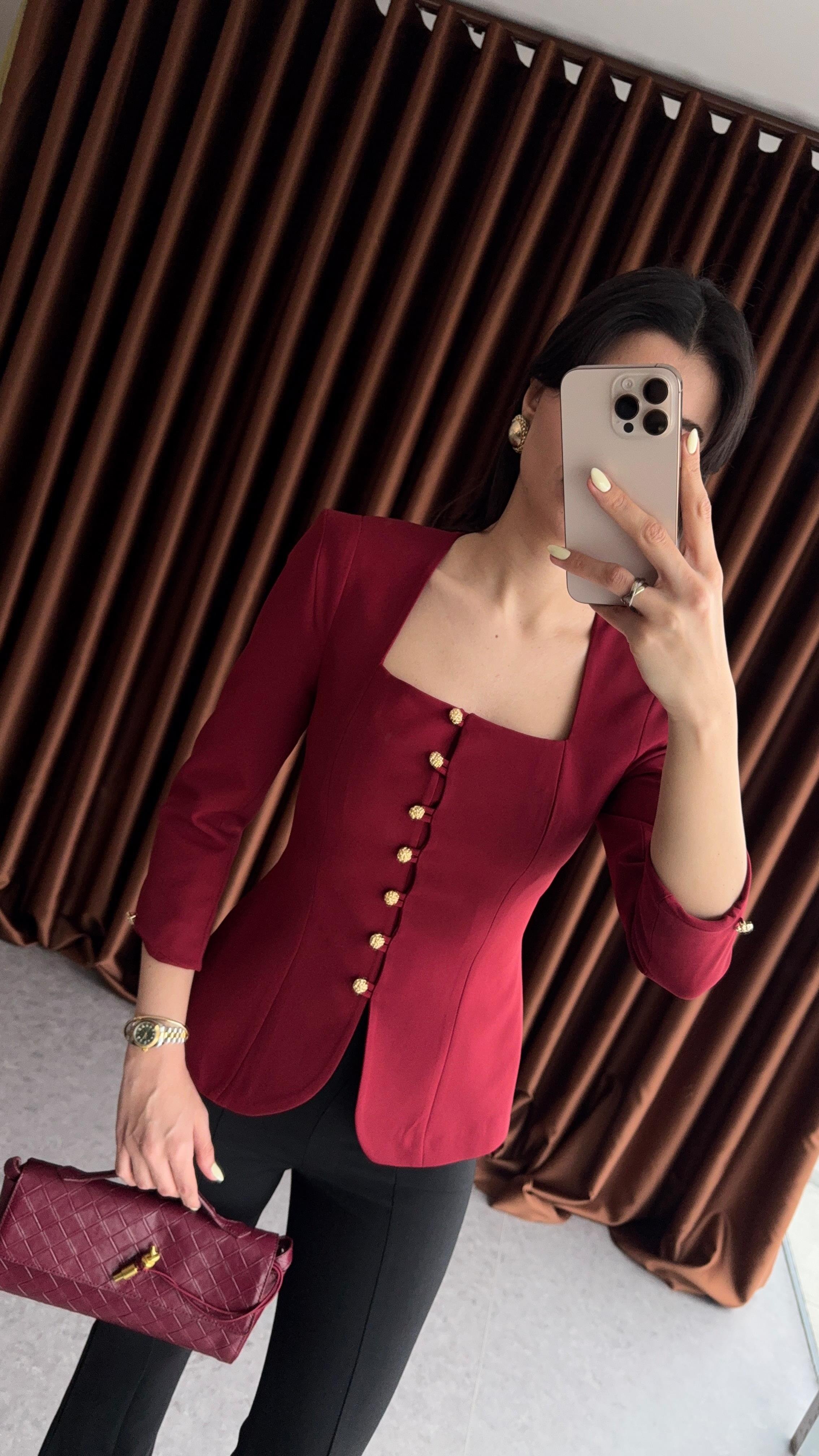 Astarlı Bordo Ceket Bluz