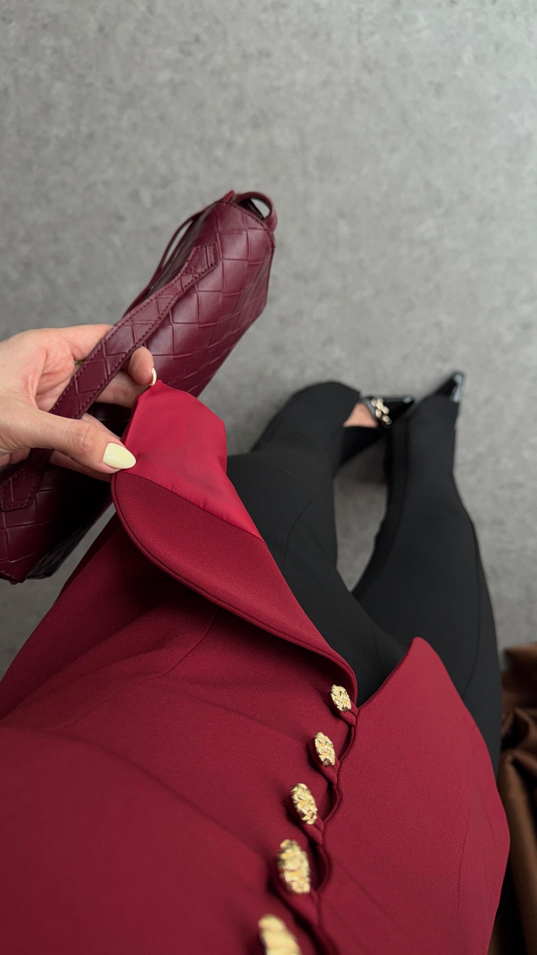 Astarlı Bordo Ceket Bluz