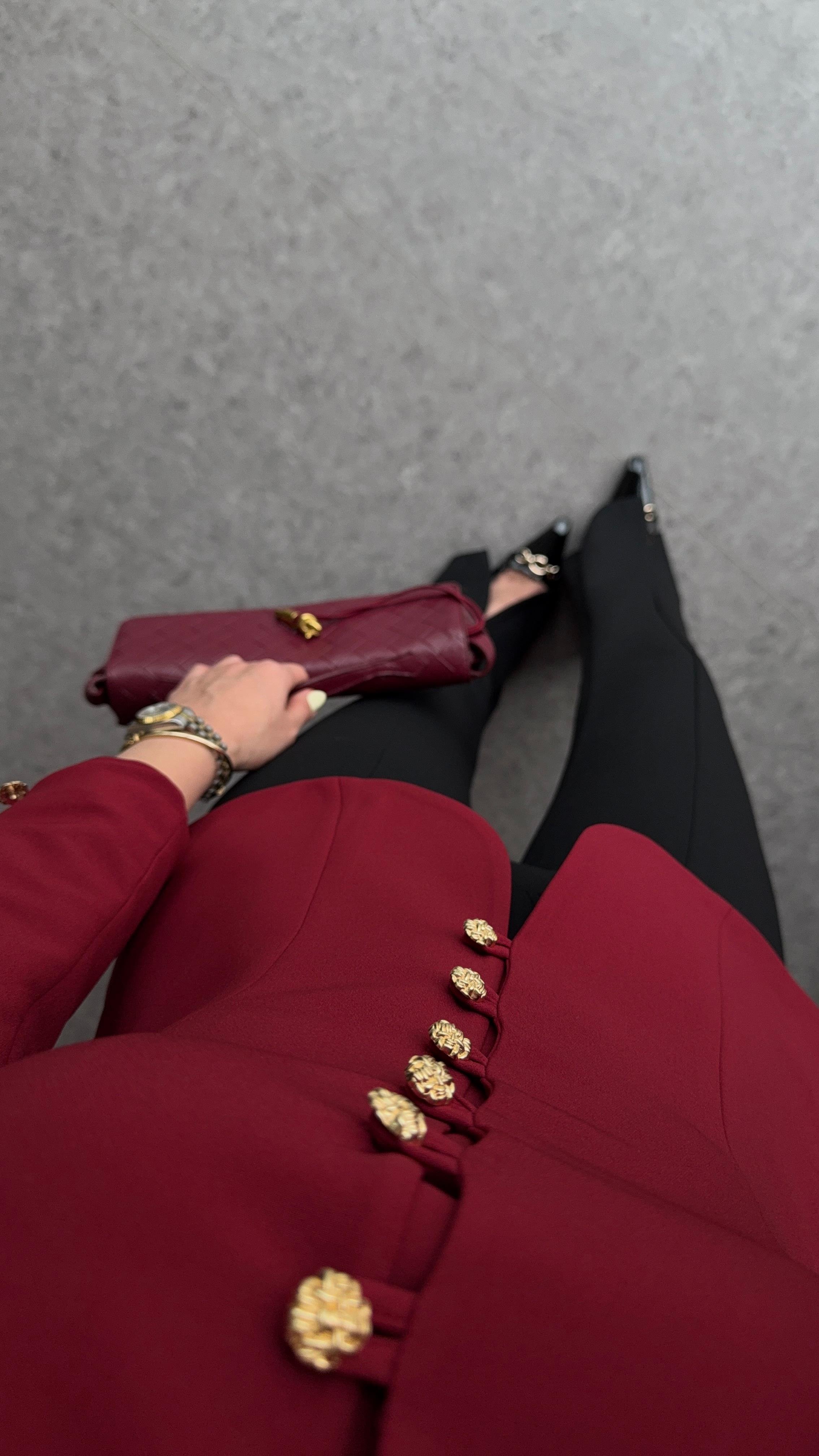 Astarlı Bordo Ceket Bluz
