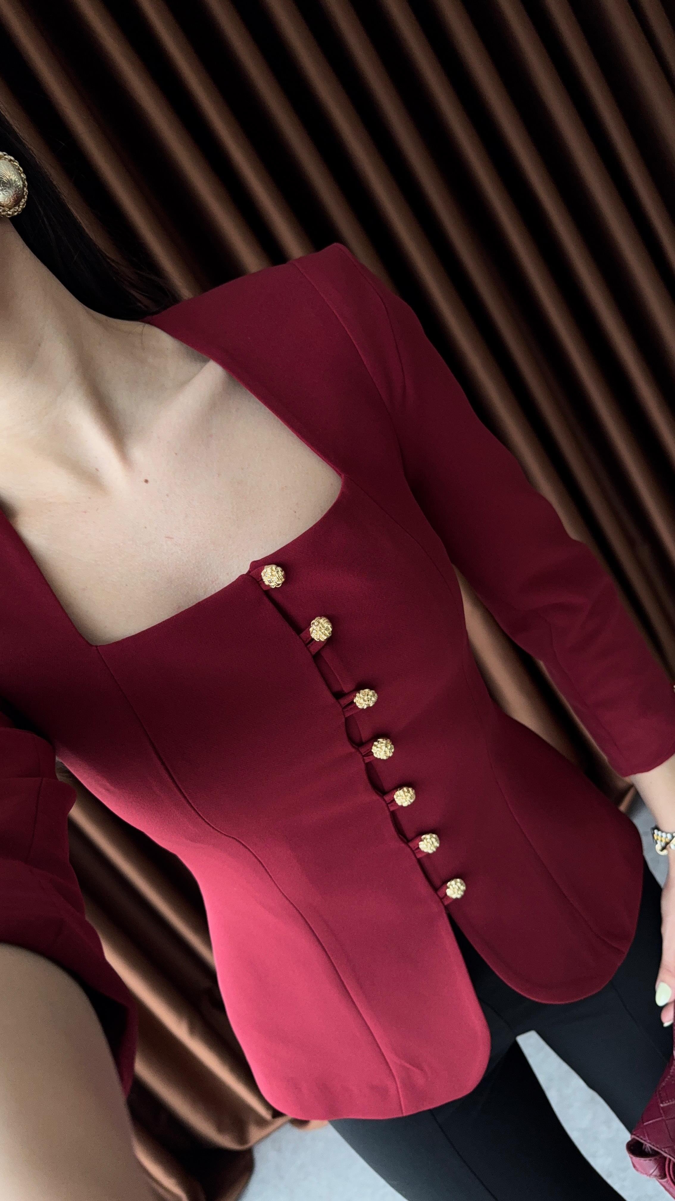 Astarlı Bordo Ceket Bluz