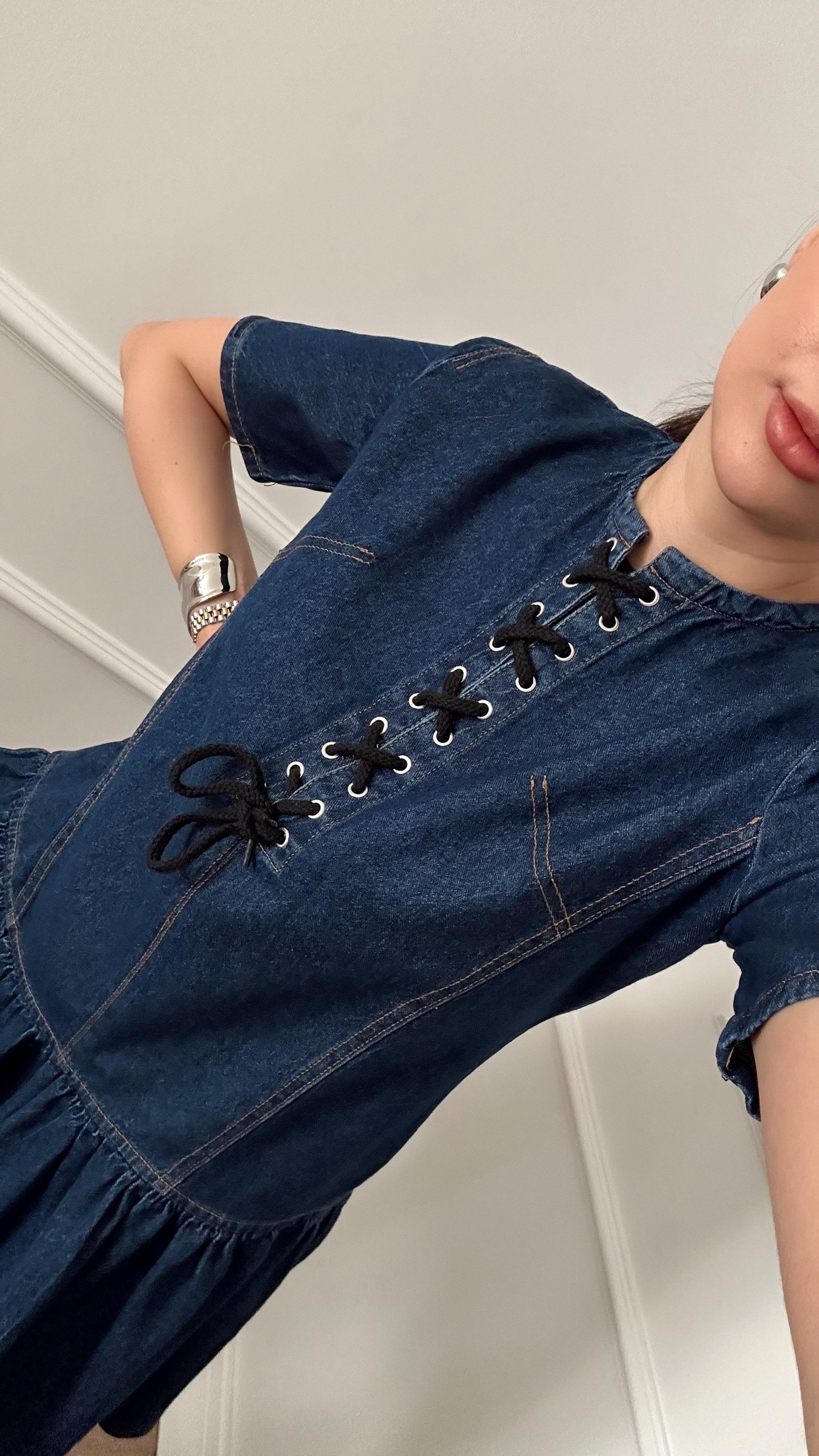Bağcıklı Premium Denim Elbise