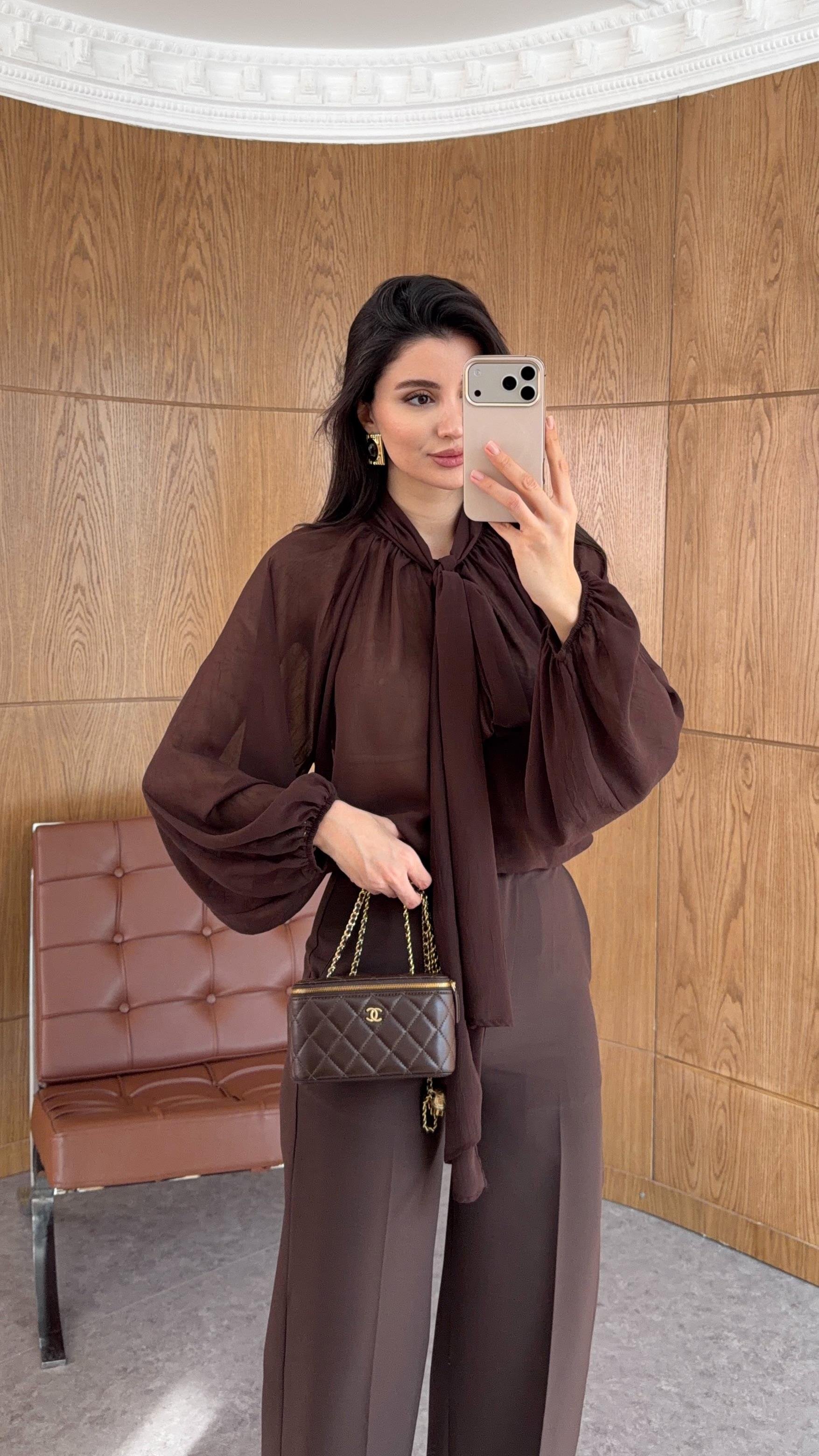 Bağlamalı Kahverengi Bluz