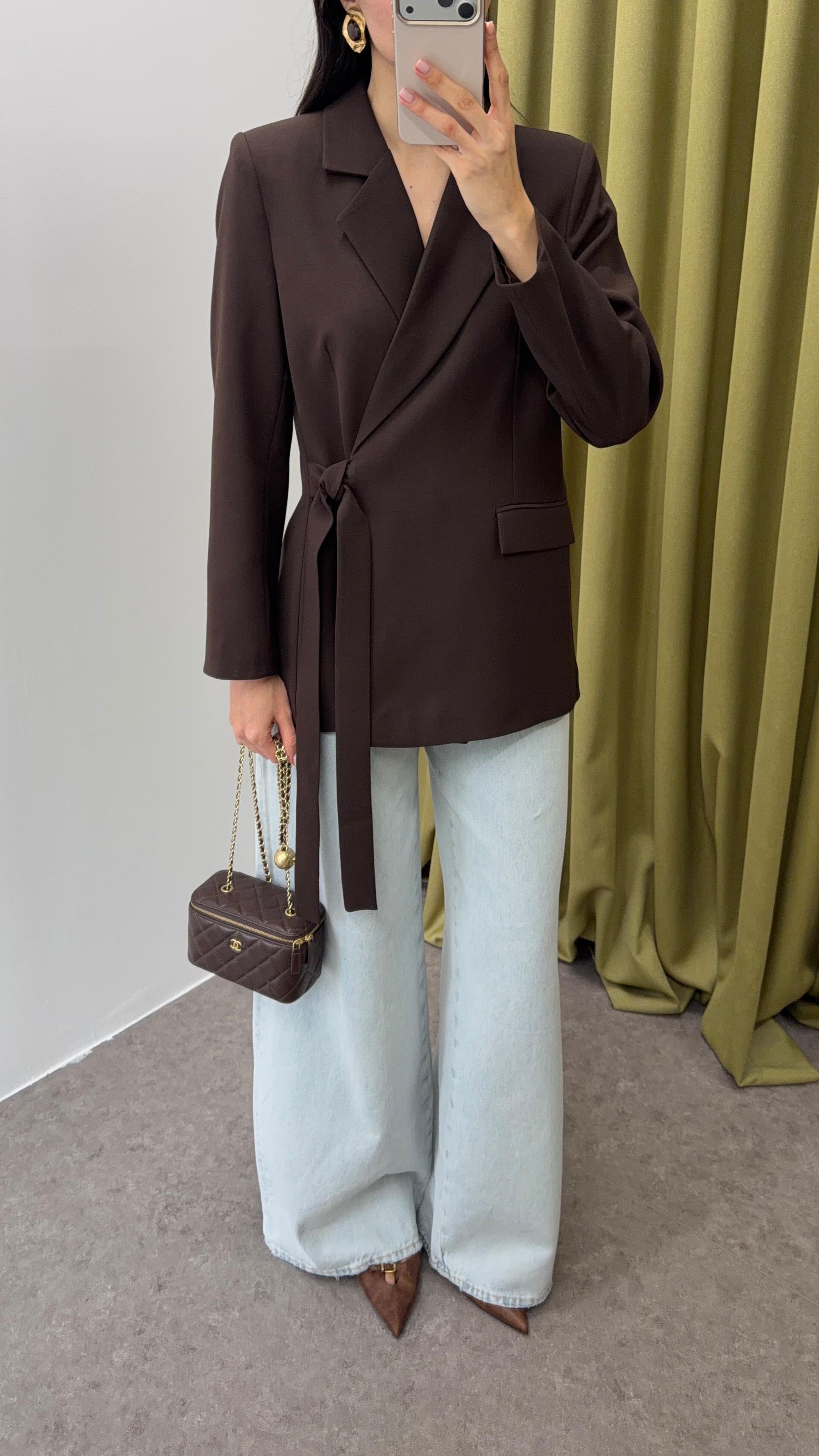 Bağlamalı Kruvaze Acı Kahve Ceket