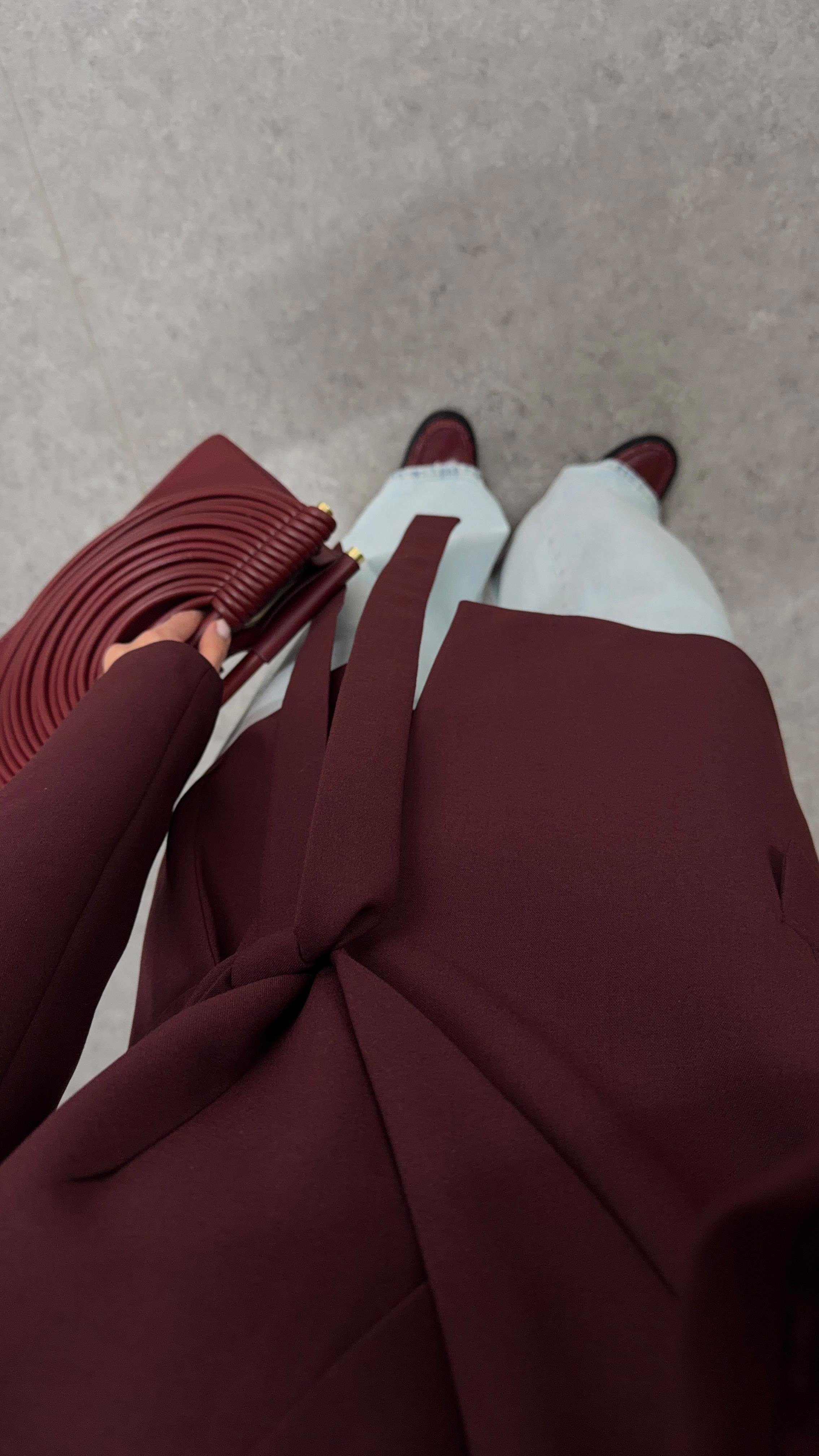 Bağlamalı Kruvaze Bordo Ceket