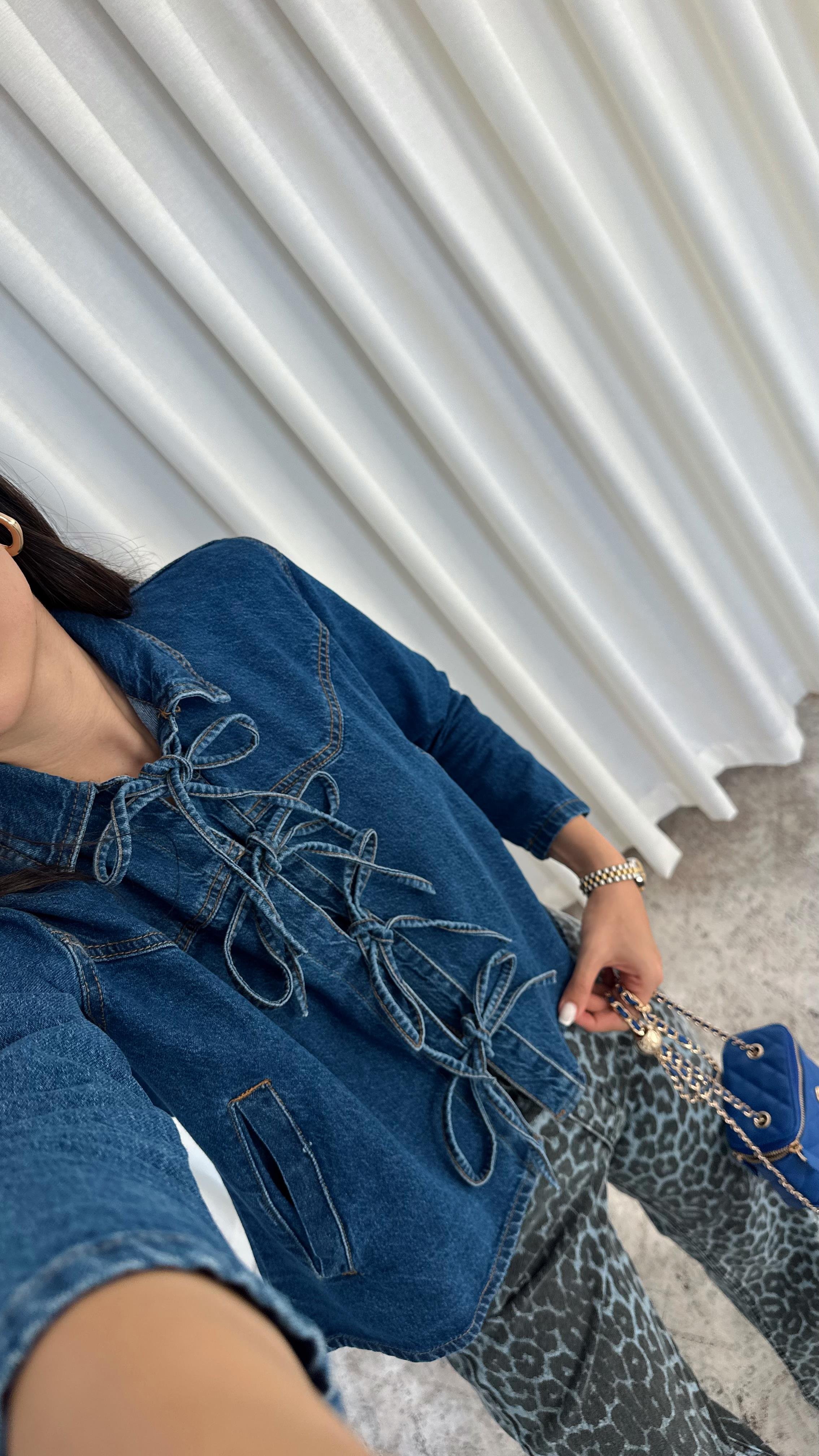Bağlamalı Mavi Denim Ceket