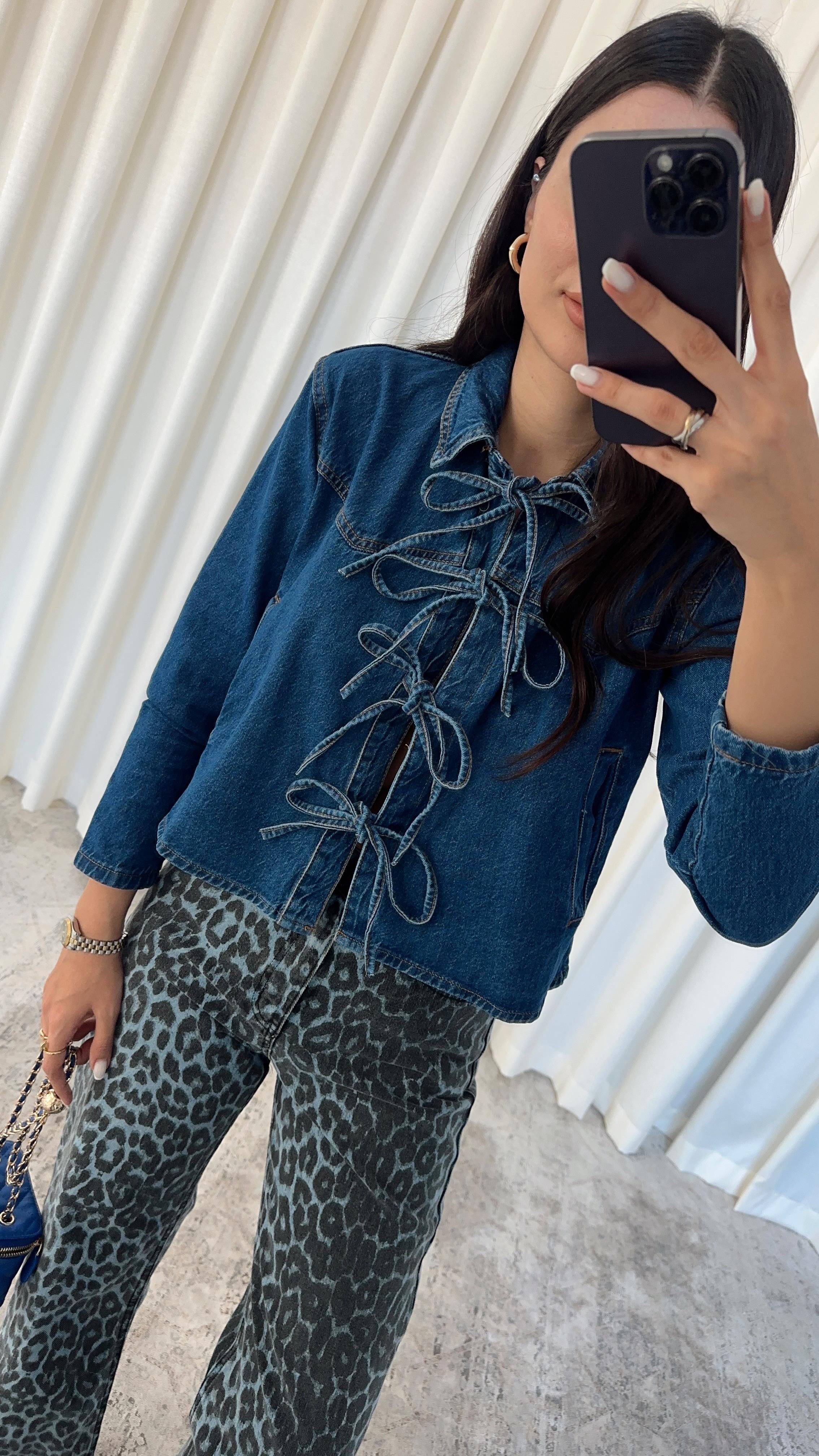 Bağlamalı Mavi Denim Ceket