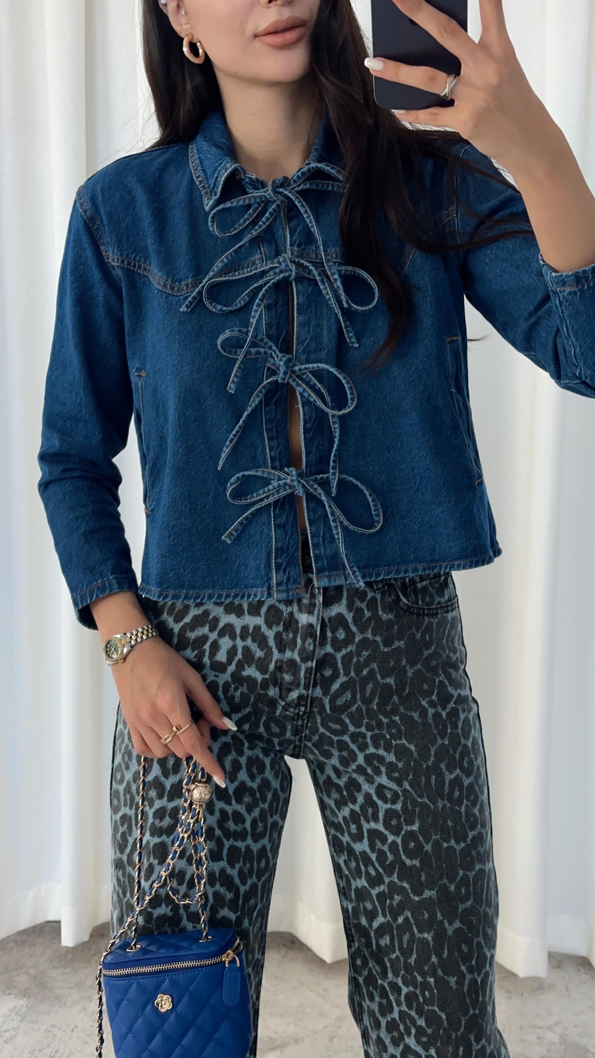 Bağlamalı Mavi Denim Ceket