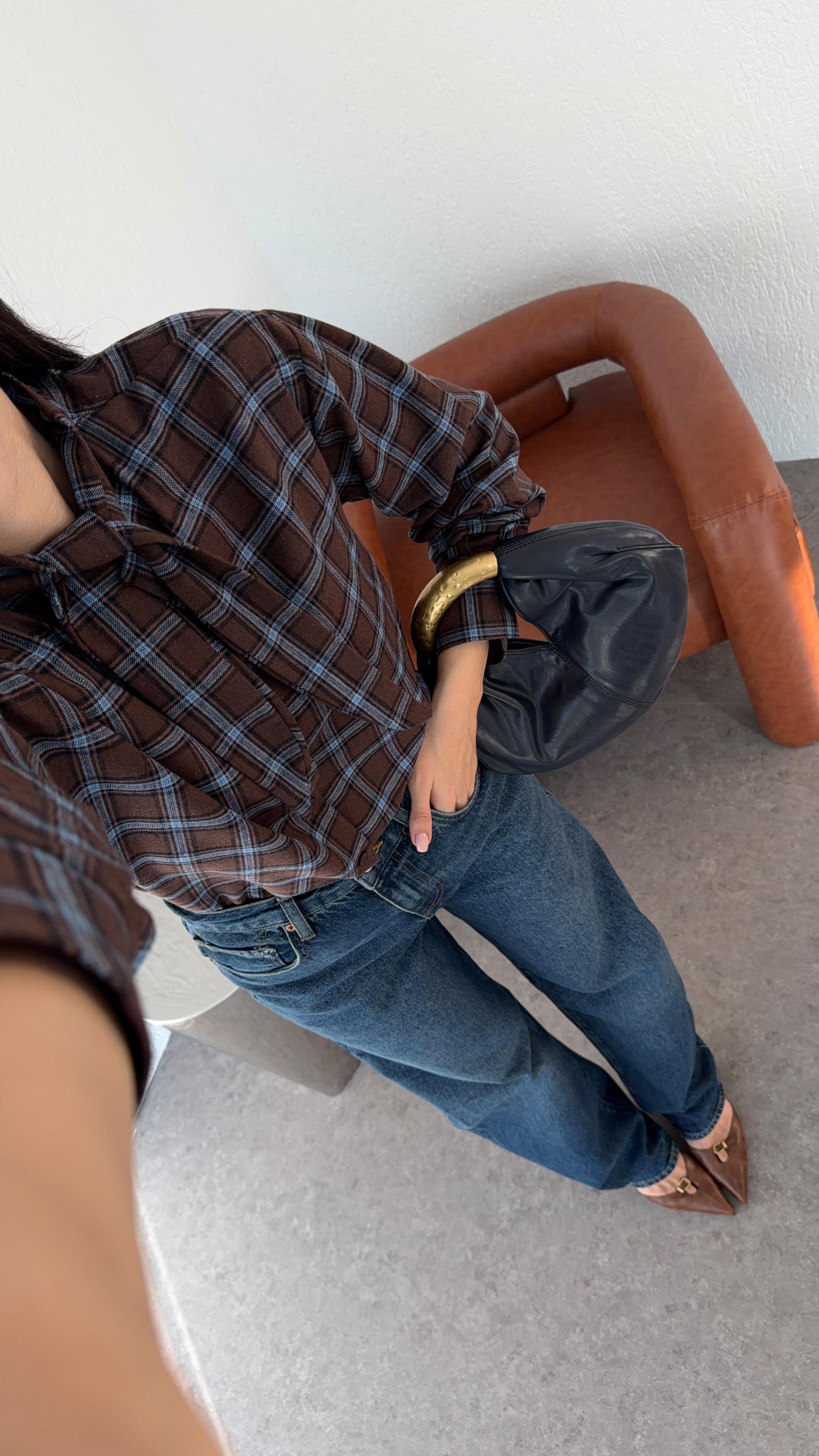 Bağlamalı Mavi Kareli Gömlek