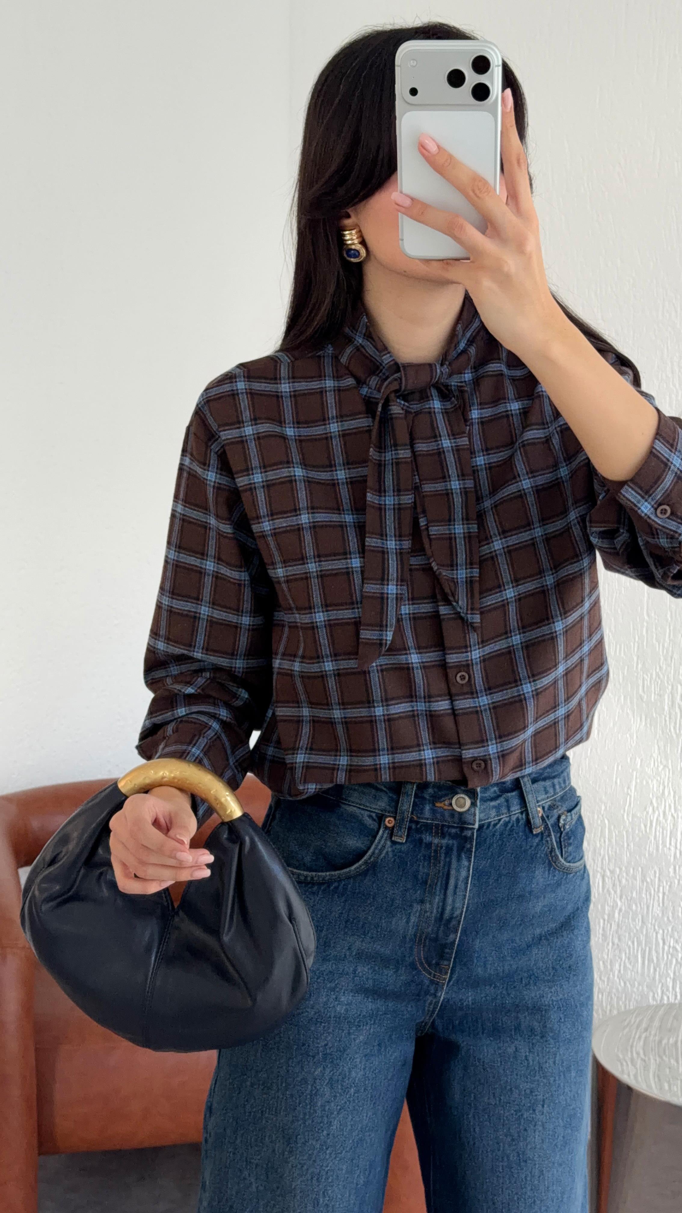 Bağlamalı Mavi Kareli Gömlek