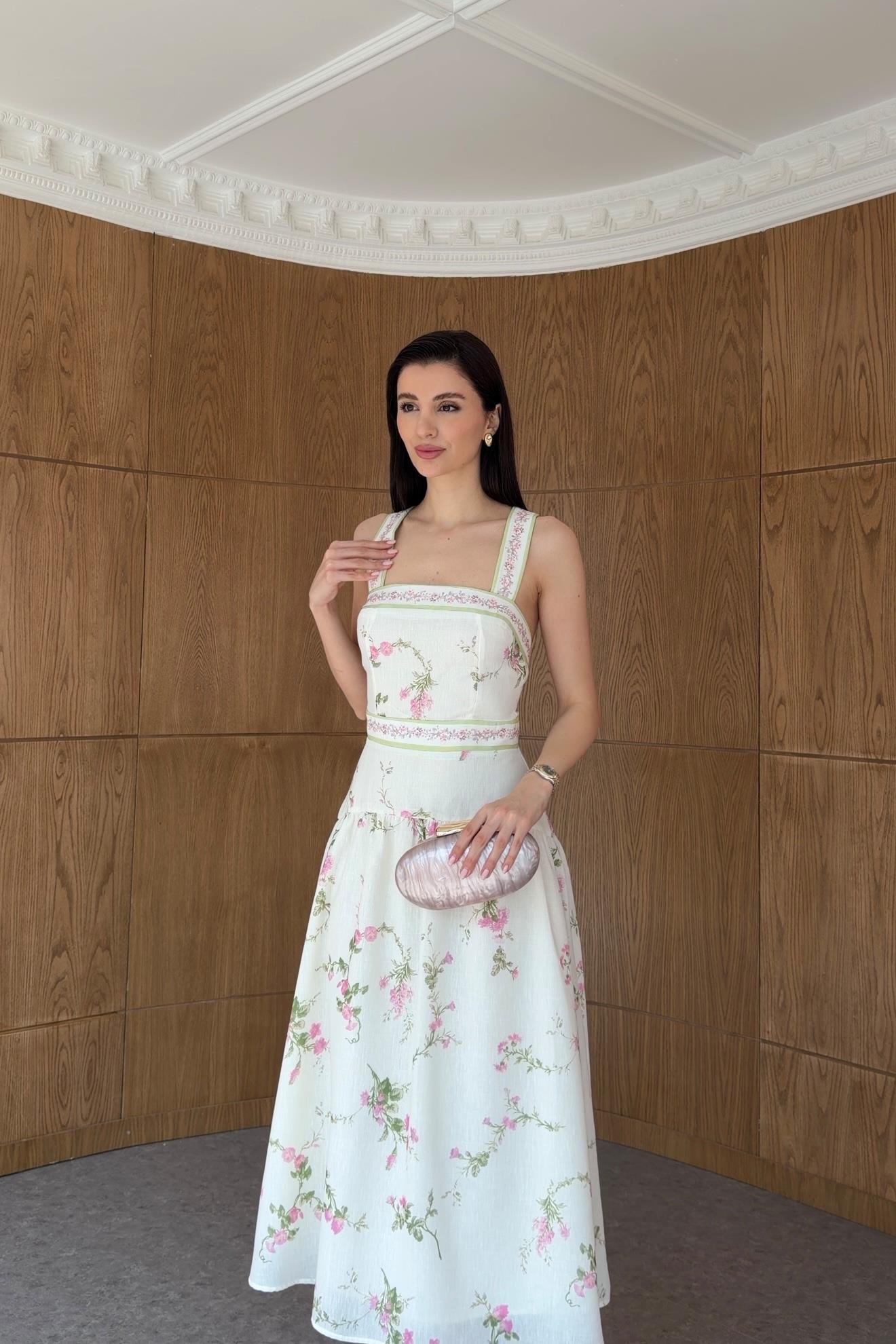 Bağlamalı Pembe Çiçekli Bloom Elbise