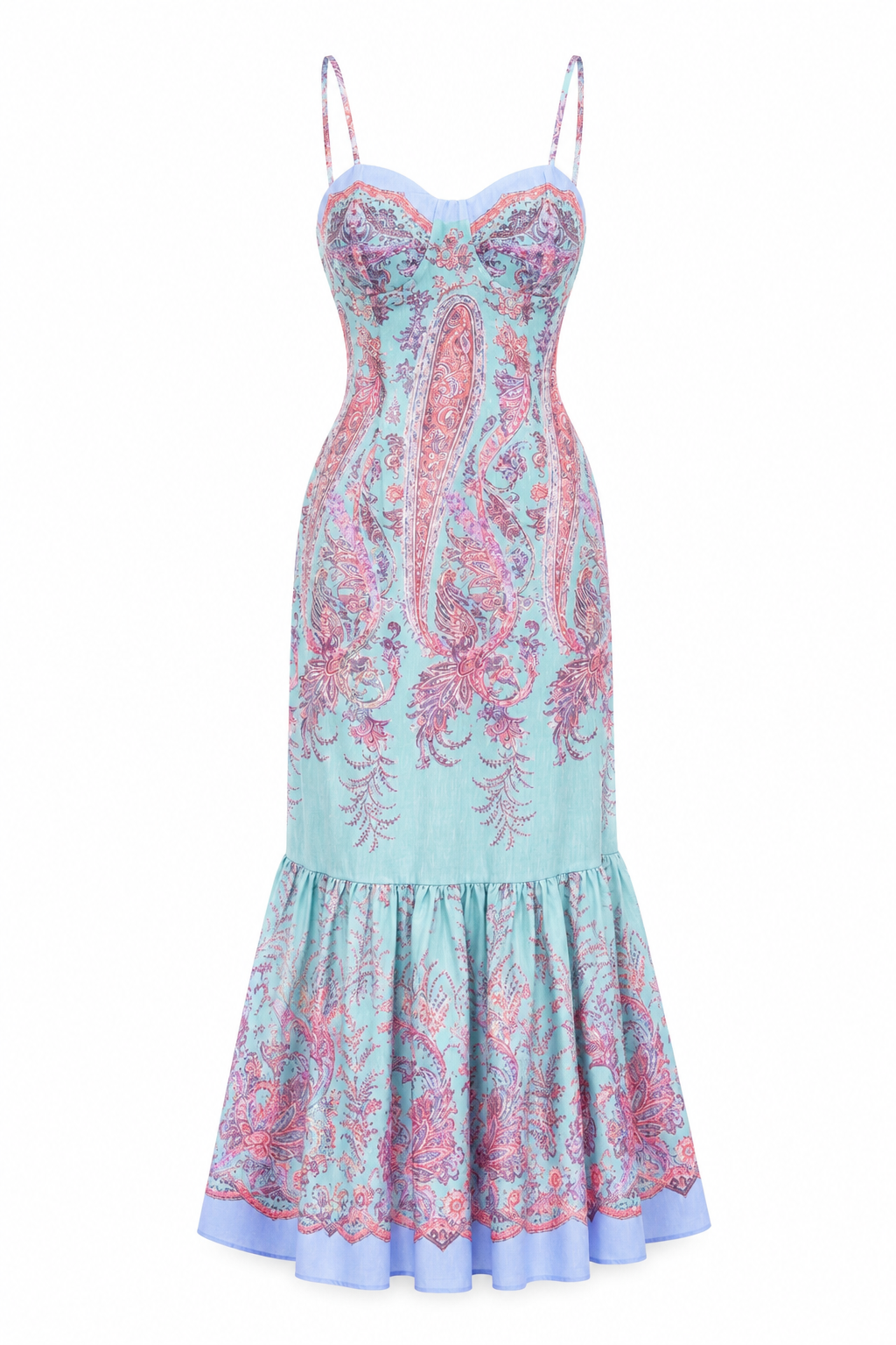 Balık Model Askılı Tiffany Blue Keten Elbise