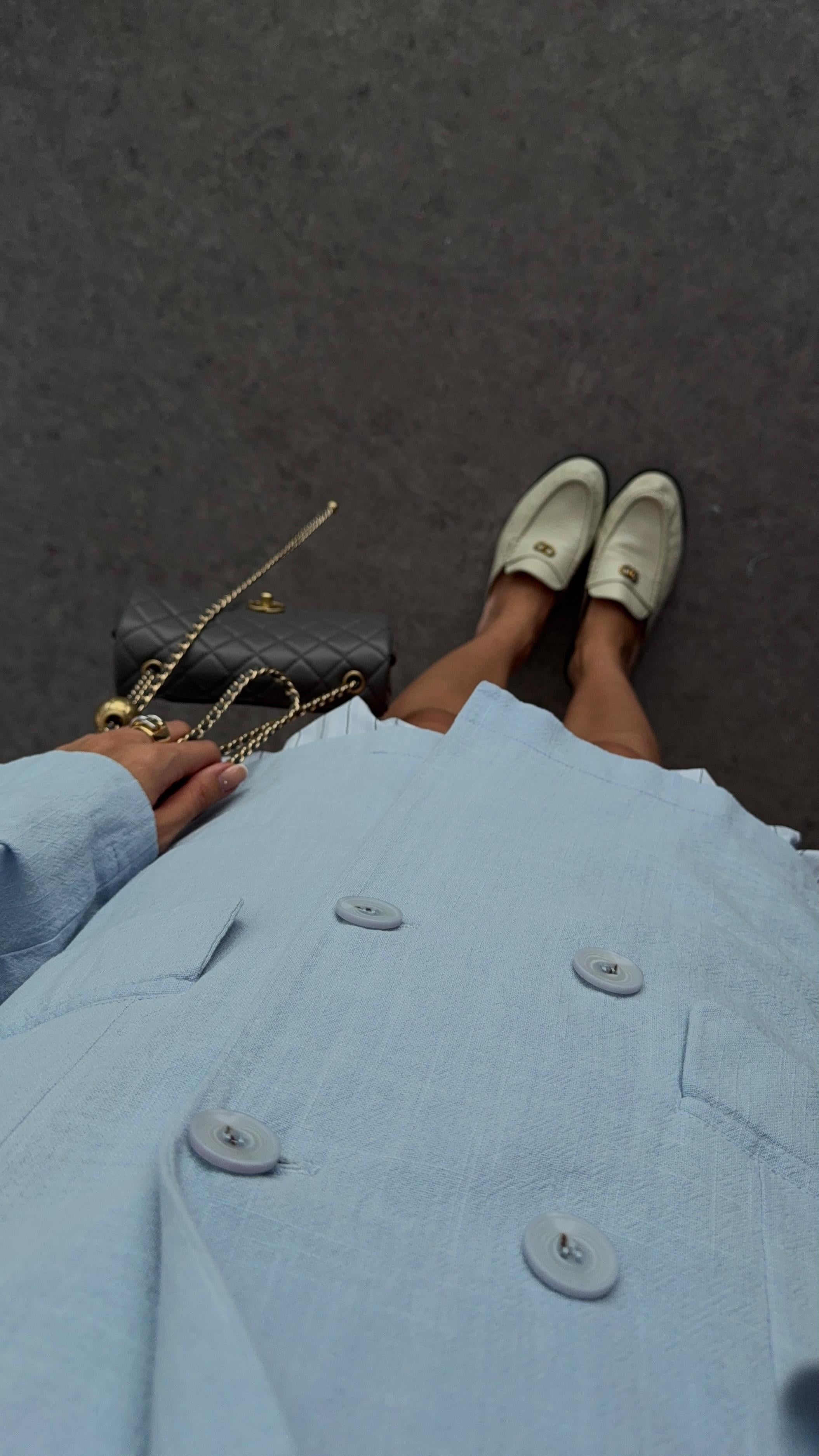 Bebe Mavisi Düğmeli Oversize Ceket
