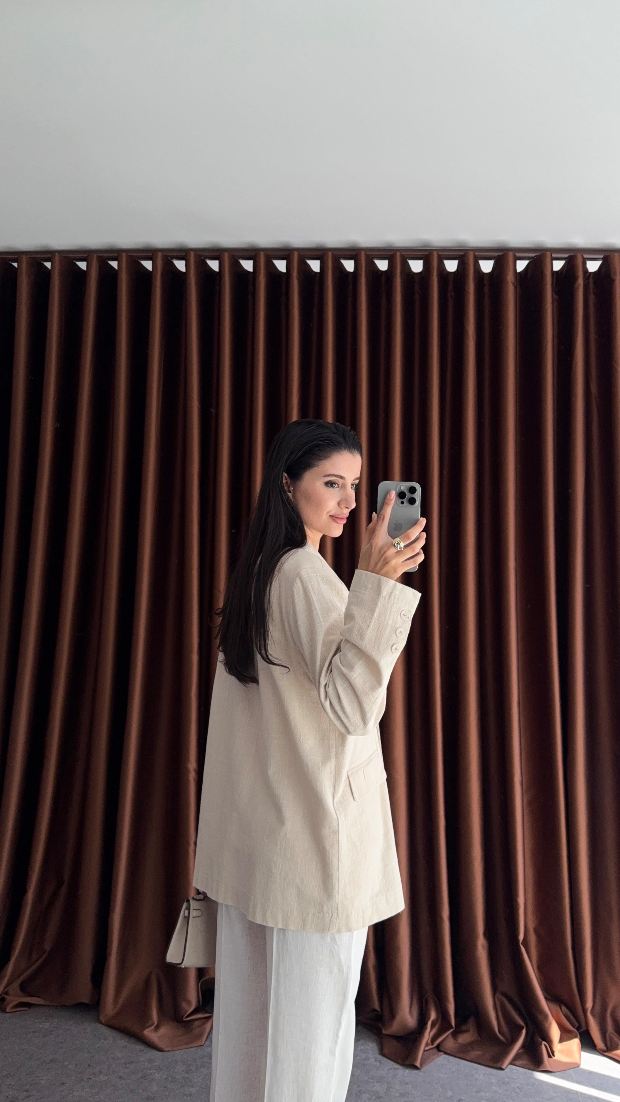 Bej Düğmeli Oversize Ceket
