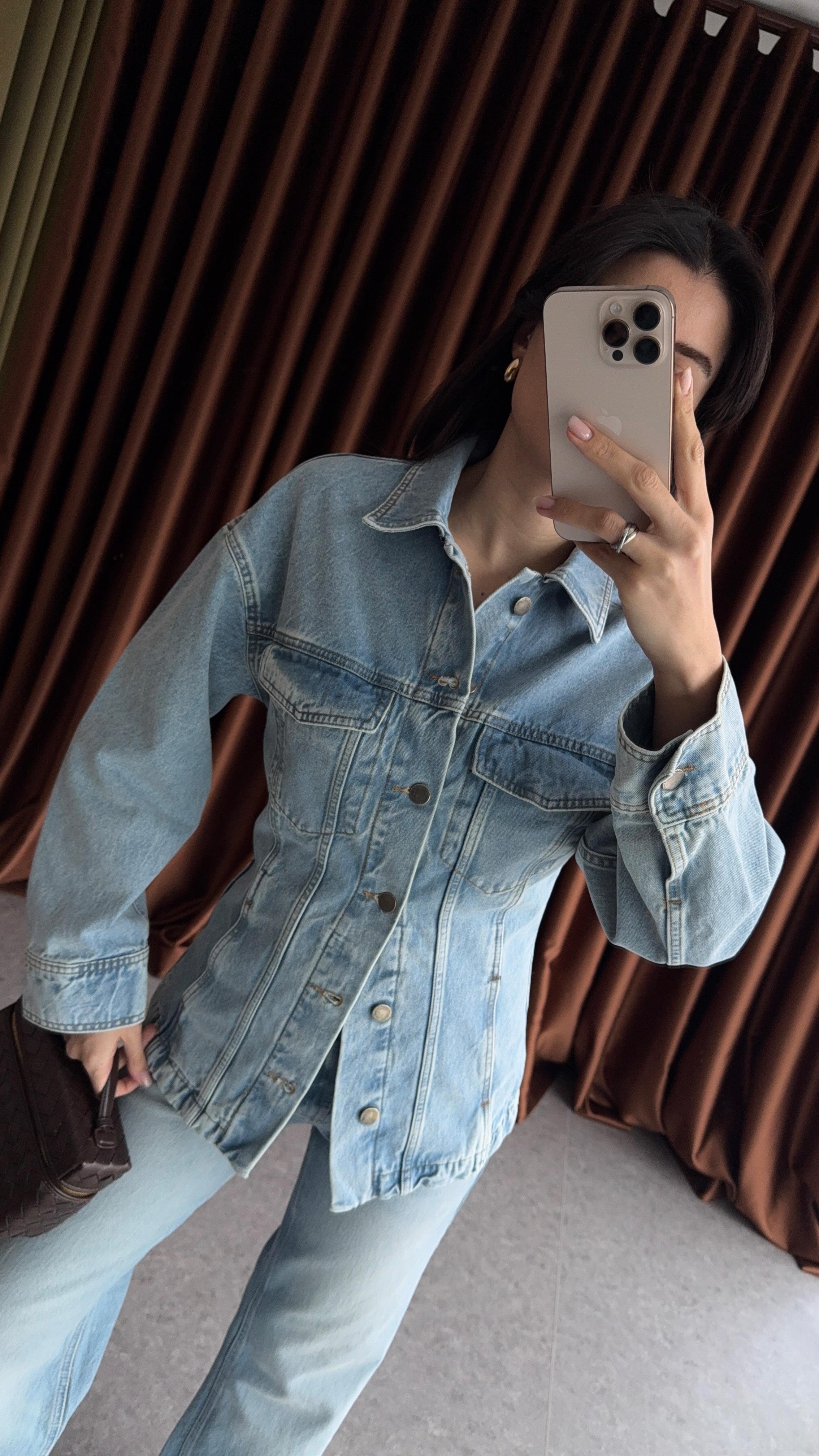 Belden Oturtmalı Denim Ceket