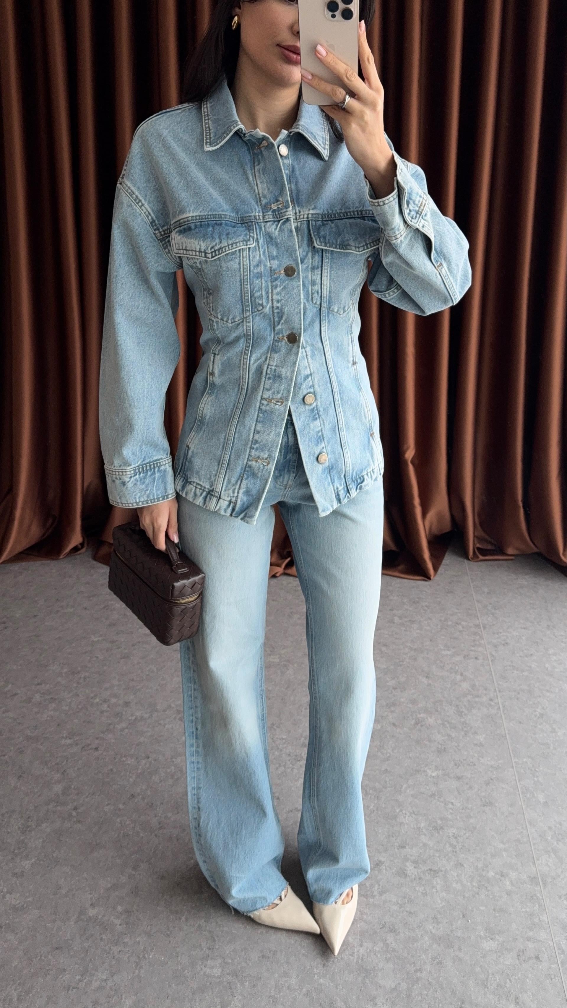 Belden Oturtmalı Denim Ceket