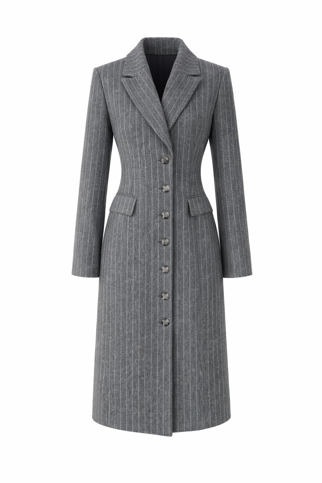 Belden Oturtmalı Gri Kaşe Kaban