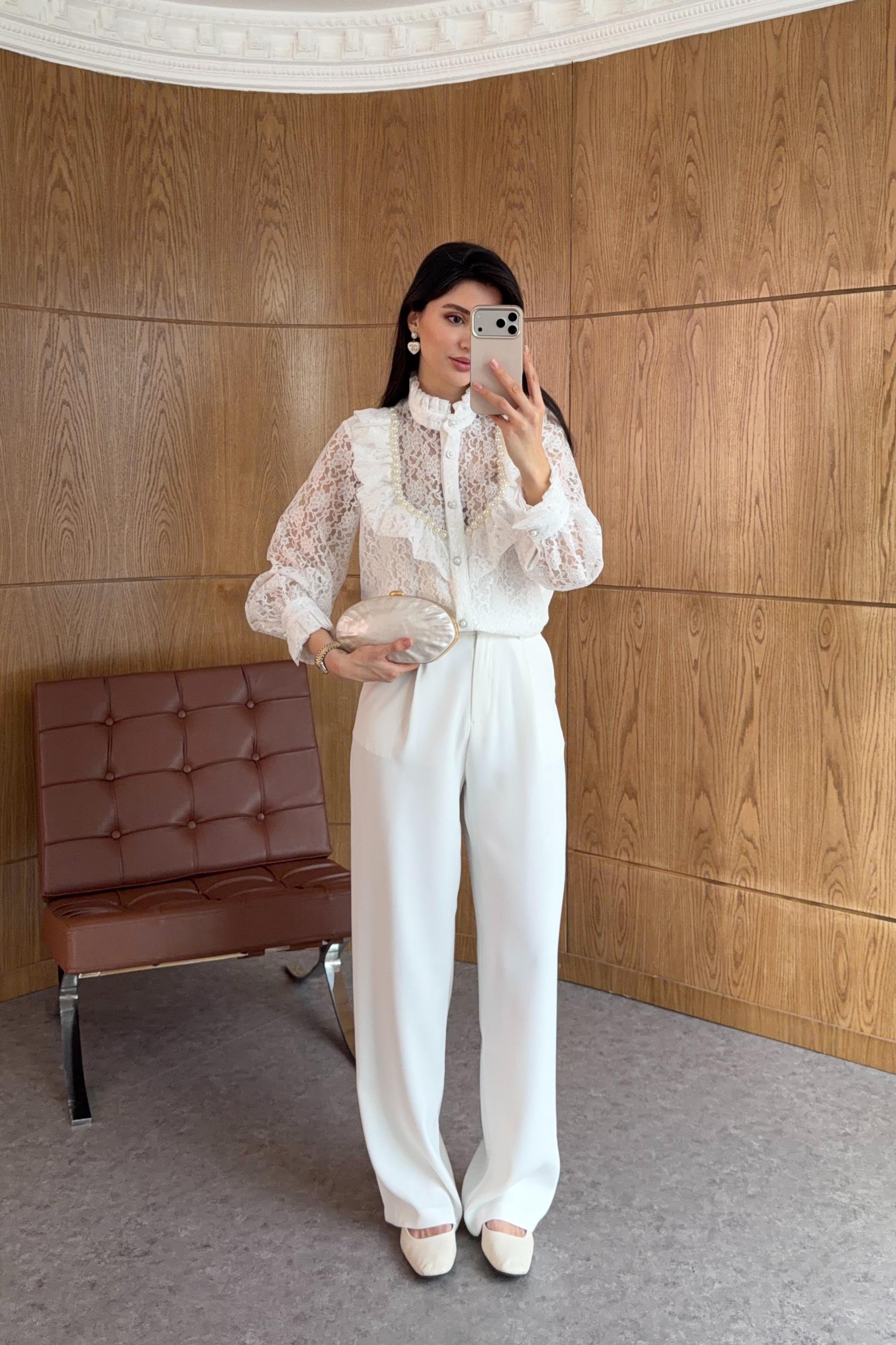 Beyaz Palazzo Pantolon