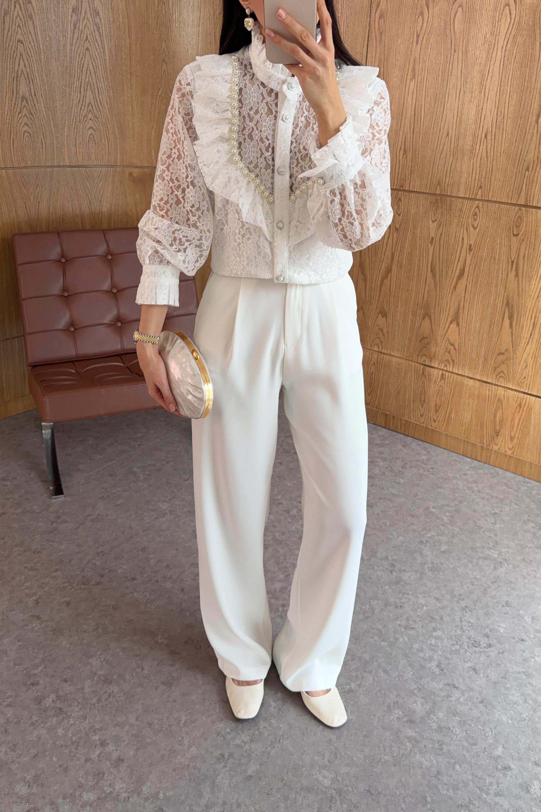 Beyaz Palazzo Pantolon